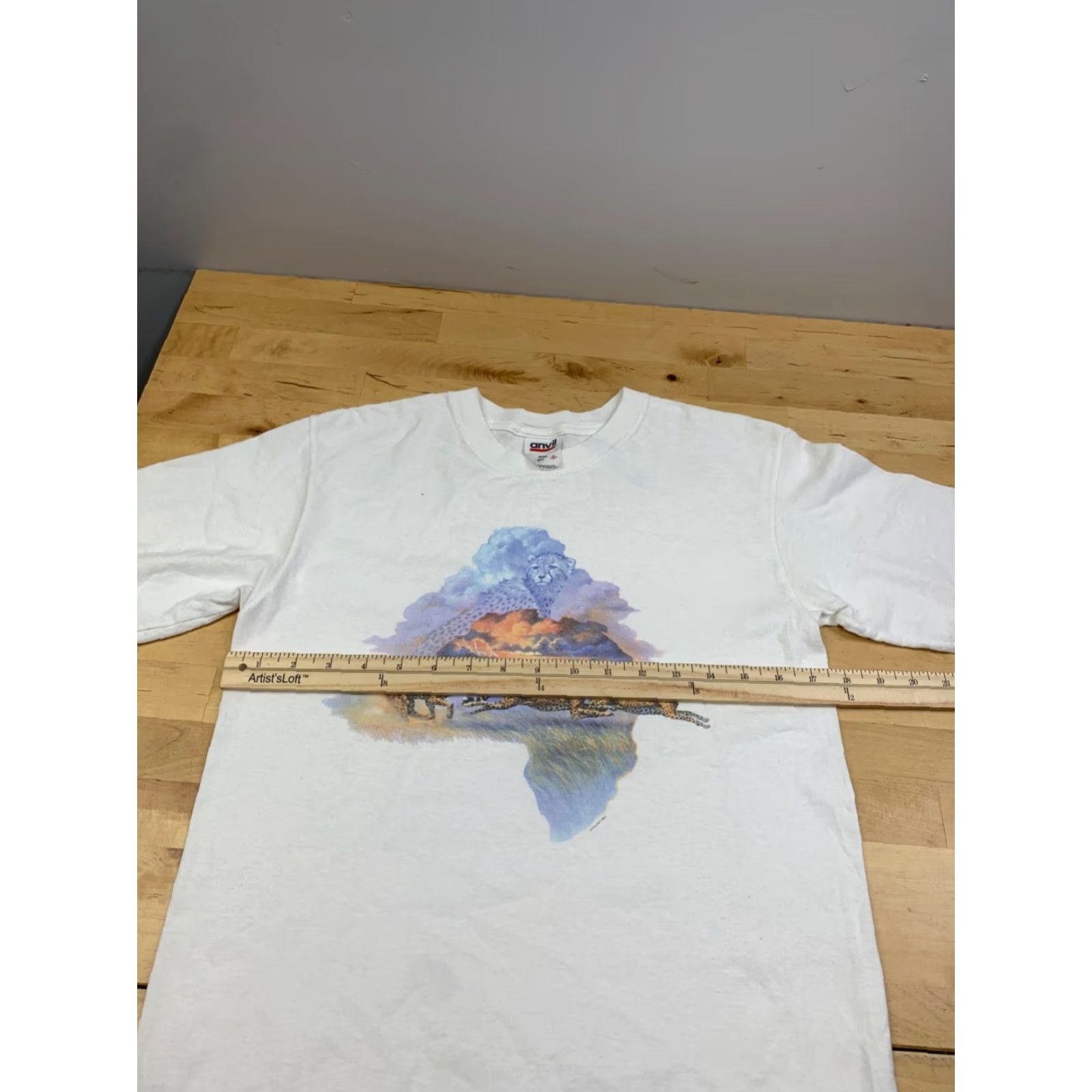 Anvil VINTAGE Anvil Shirt Mens S White Cheetah Animal Africa 11542 Short Sleeve T-Shirt Size US S / EU 44-46 / 1 - 6 Thumbnail