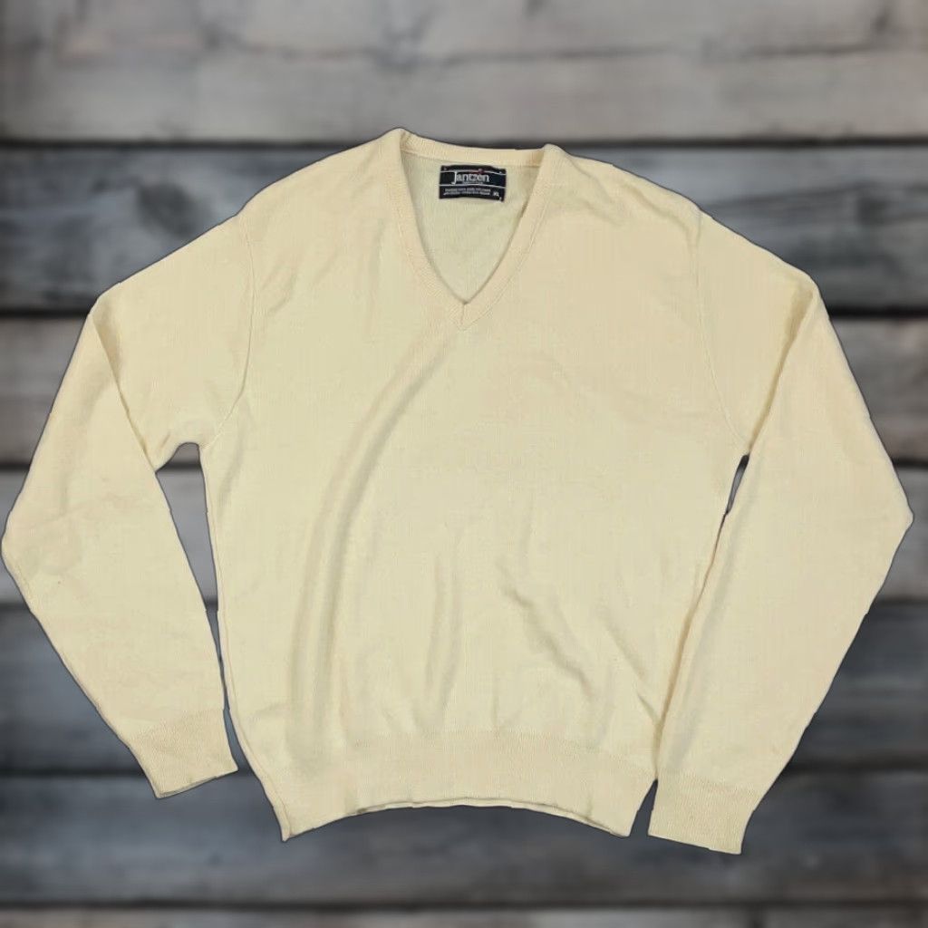 Jantzen VINTAGE Jantzen Sweater XL Pullover V-Neck Men Lightweight Acrylic 80s Yellow Size US XL / EU 56 / 4 - 1 Thumbnail
