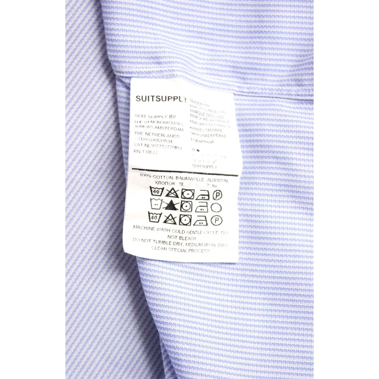 Suitsupply SUITSUPPLY Custom Made Slim Fit Shirt Men's 39 / 15 1/2 Pinstriped Spread Blue Formal Business Size 40R - 6 Thumbnail