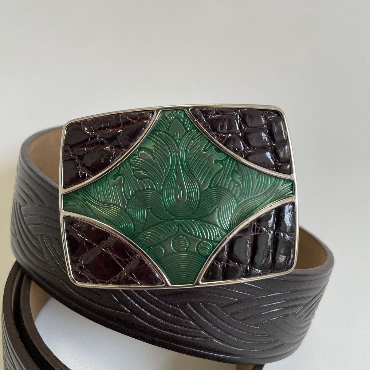 Prada Mid 2000s Western Plaque Buckle Belt Size 30 - 5 Thumbnail