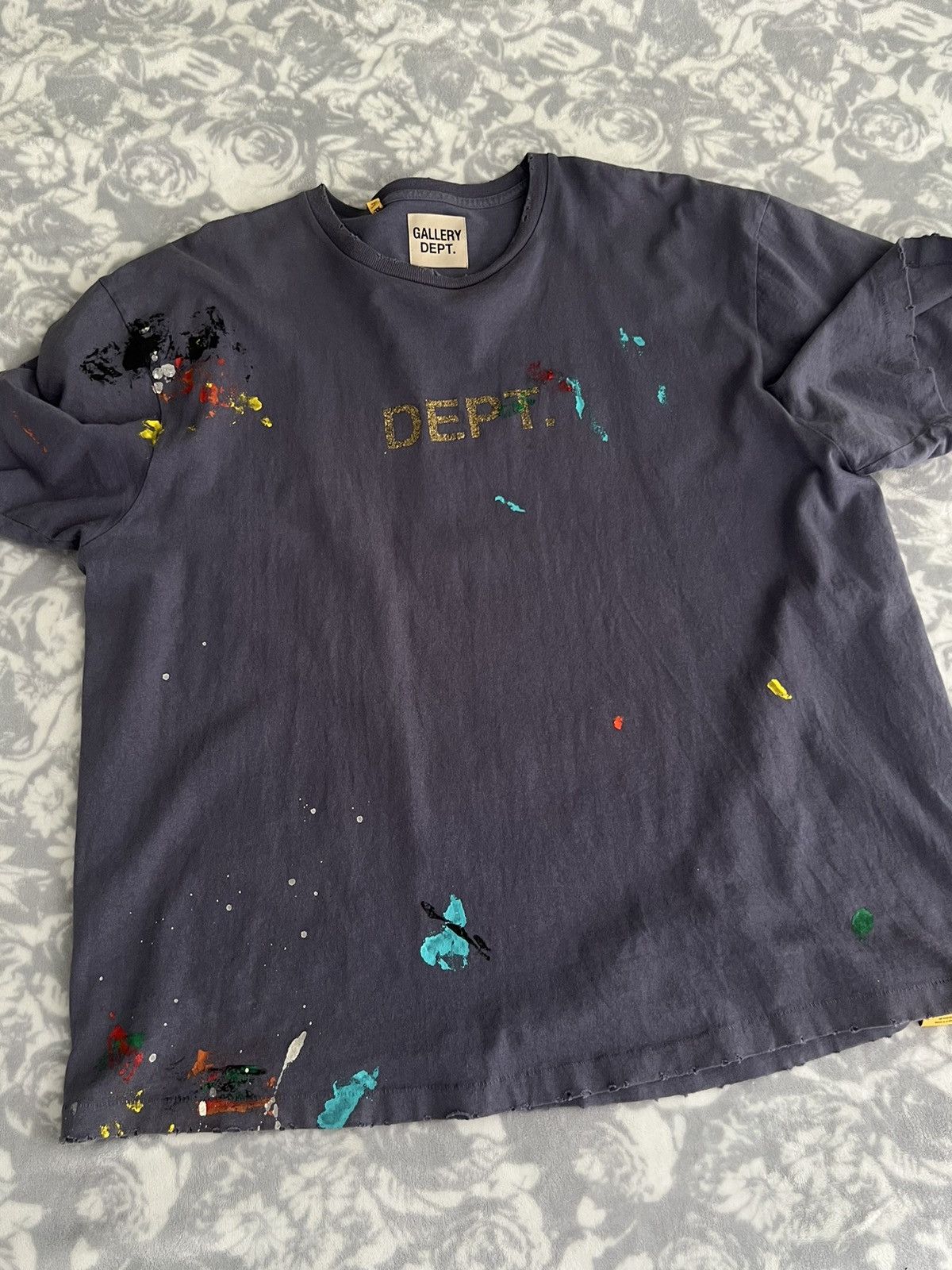 image of Gallery Dept. Paint Splatter Tee in Blue, Men's (Size XL)