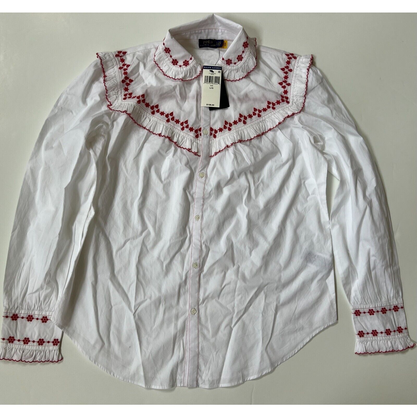 Polo Ralph Lauren Ralph Lauren White Embroidered Button Front Shirt Blouse L Size L / US 10 / IT 46 - 7 Thumbnail