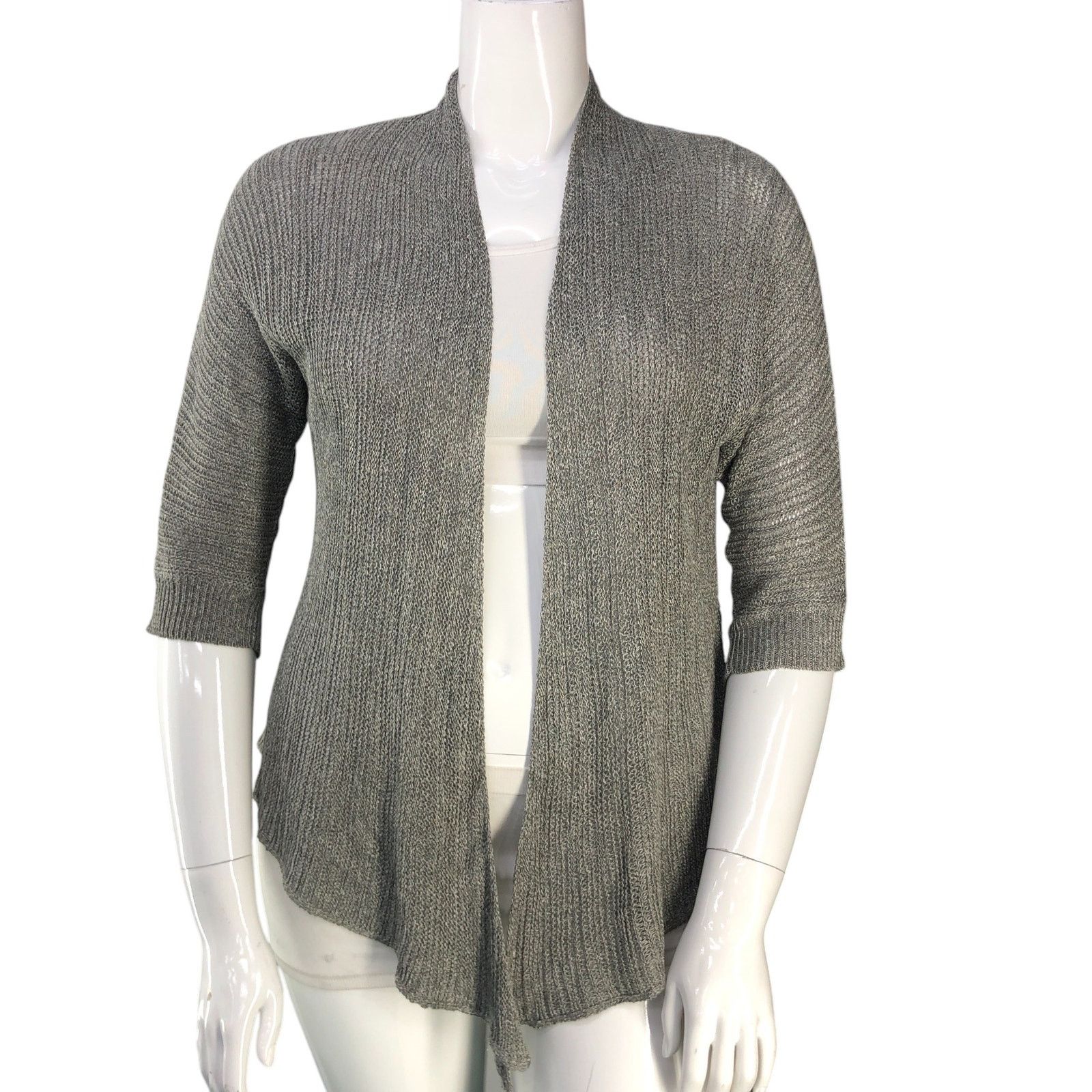 Eileen Fisher Size L Cardigan Open Front Linen Silk Gray