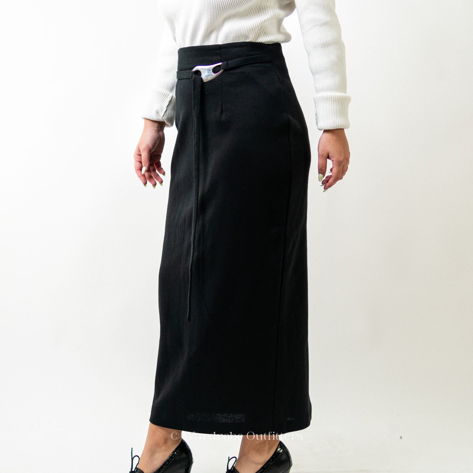 Vintage Vintage 80s Black Full Length Maxi Pencil Skirt Size 29" - 5 Thumbnail