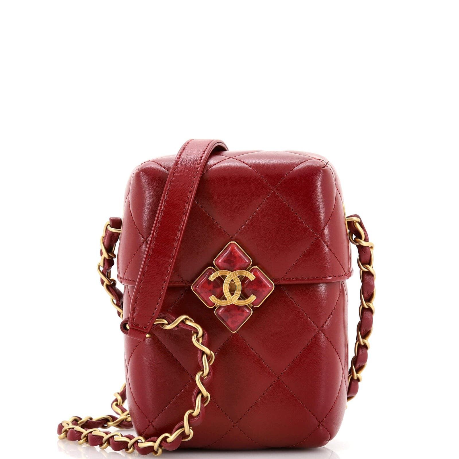 Diamond Lock CC Phone Holder Crossbody Bag Quilted Lambskin