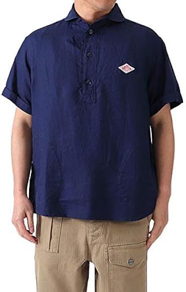 image of Danton Round Collar Pullover Shirt in Navy, Men's (Size Medium)