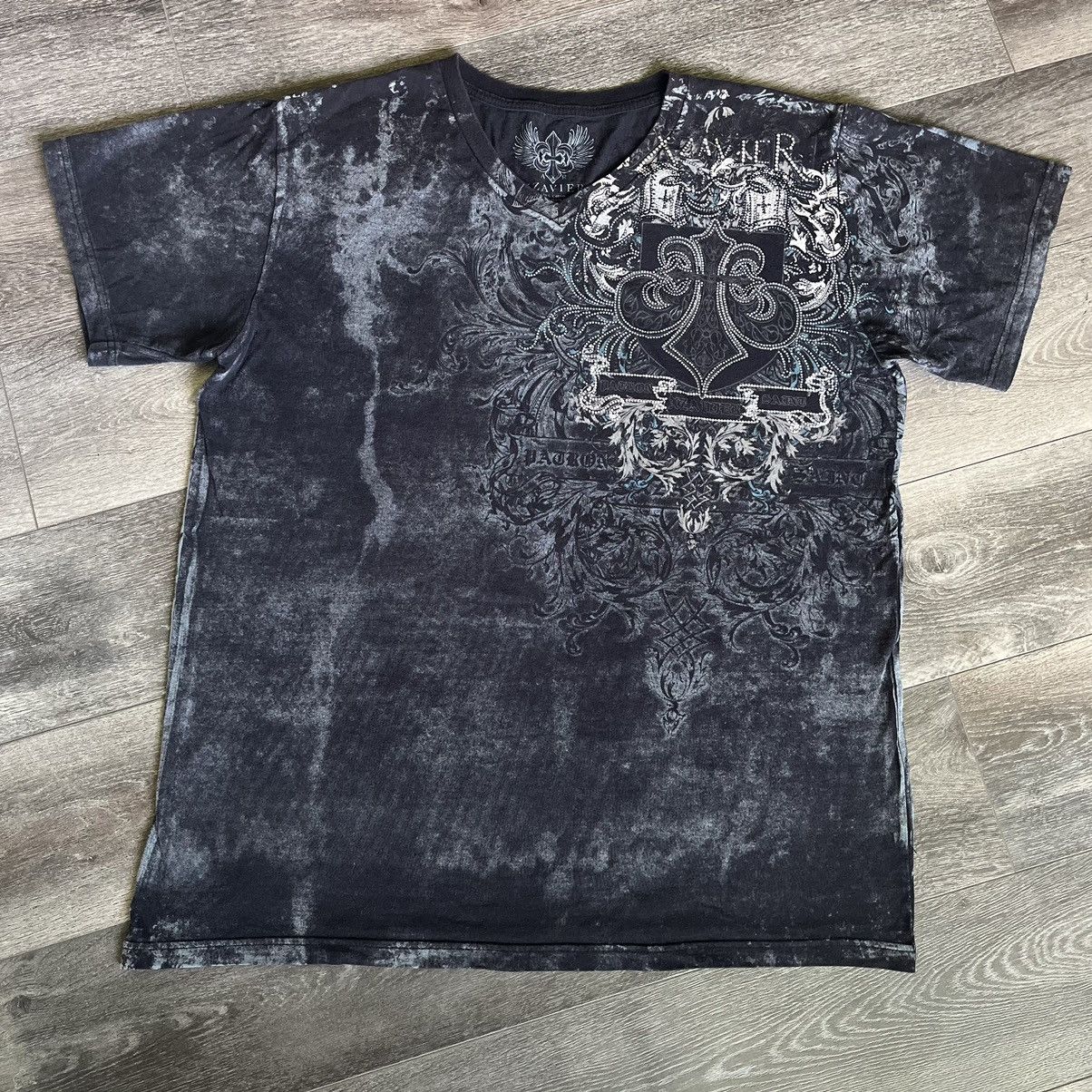 Affliction Vintage Y2K Xzavier Affliction Studded Cross Logo V Neck Tee Size US XXL / EU 58 / 5 - 2 Thumbnail