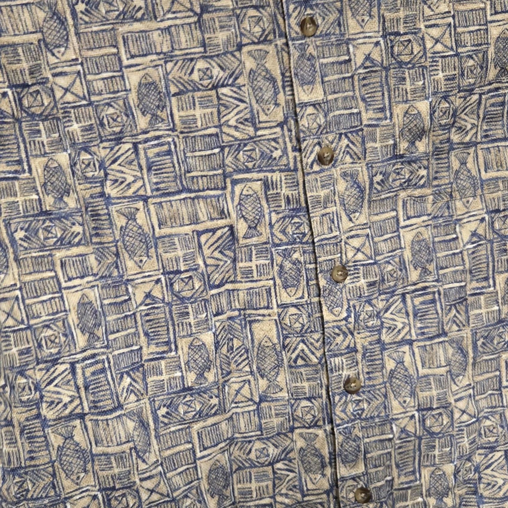 Vintage VINTAGE Woolrich Button Down Shirt Mens XL Knit Cotton SS Fish Print Blue Tan Mens Shrt XL Tan Fish Print Woolrich Size US XL / EU 56 / 4 - 3 Thumbnail