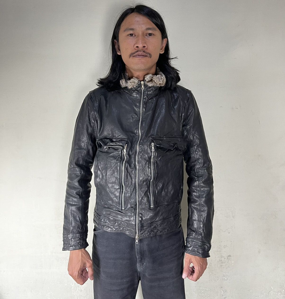 Neil Barrett Neil Barret wrinkled leather jacket fur collar Size US S / EU 44-46 / 1 - 3 Thumbnail