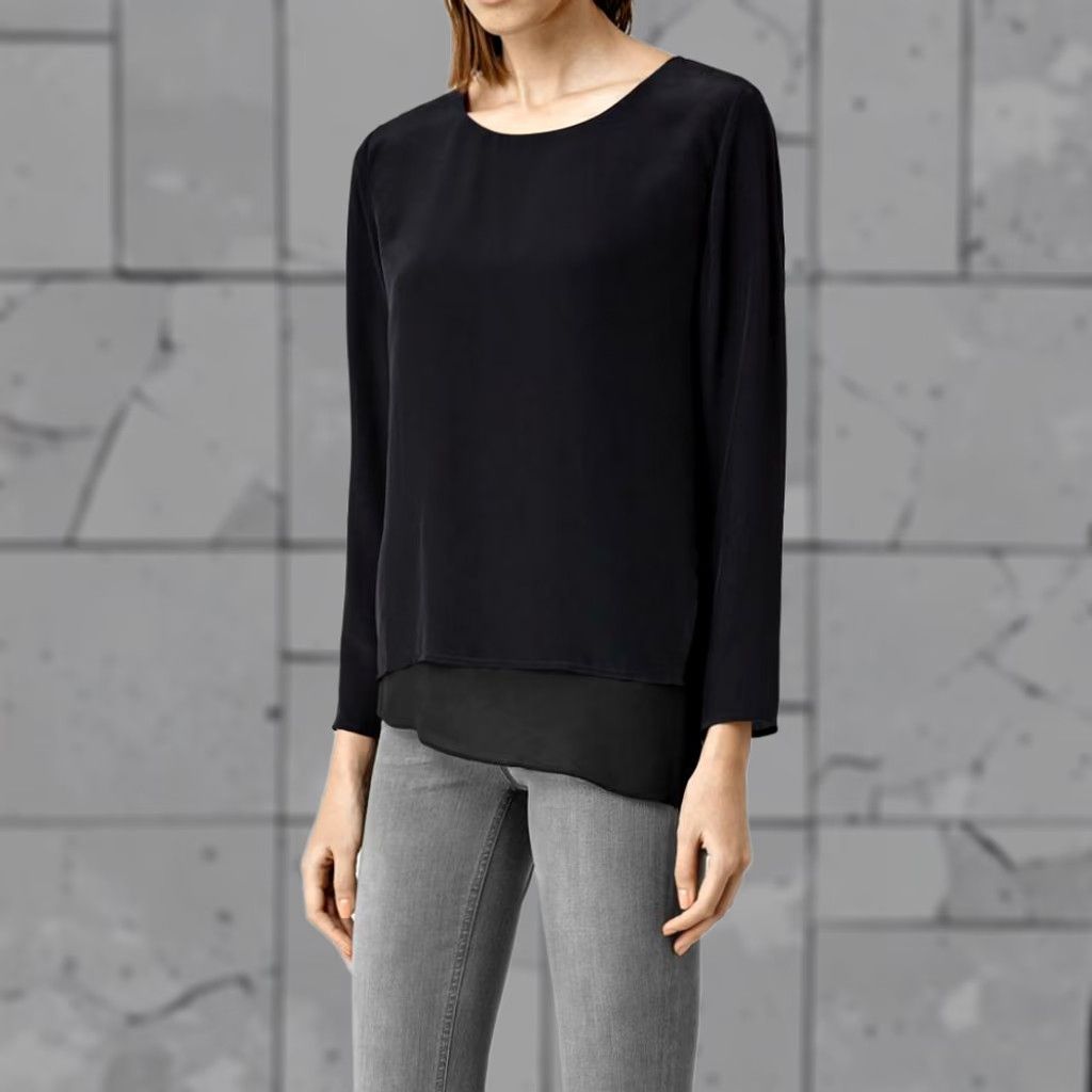 Allsaints AllSaints Roder Top Blouse Silk Blend Black Long Sleeve Zip 0 Women Regular Size 0"" Size XS / US 0-2 / IT 36-38 - 1 Thumbnail