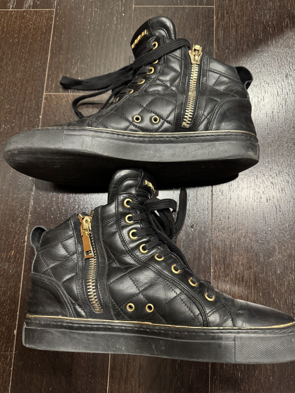 Balmain Quilted High Top Balmain Sneakers Black Gold Size US 8 / EU 41 - 2 Thumbnail