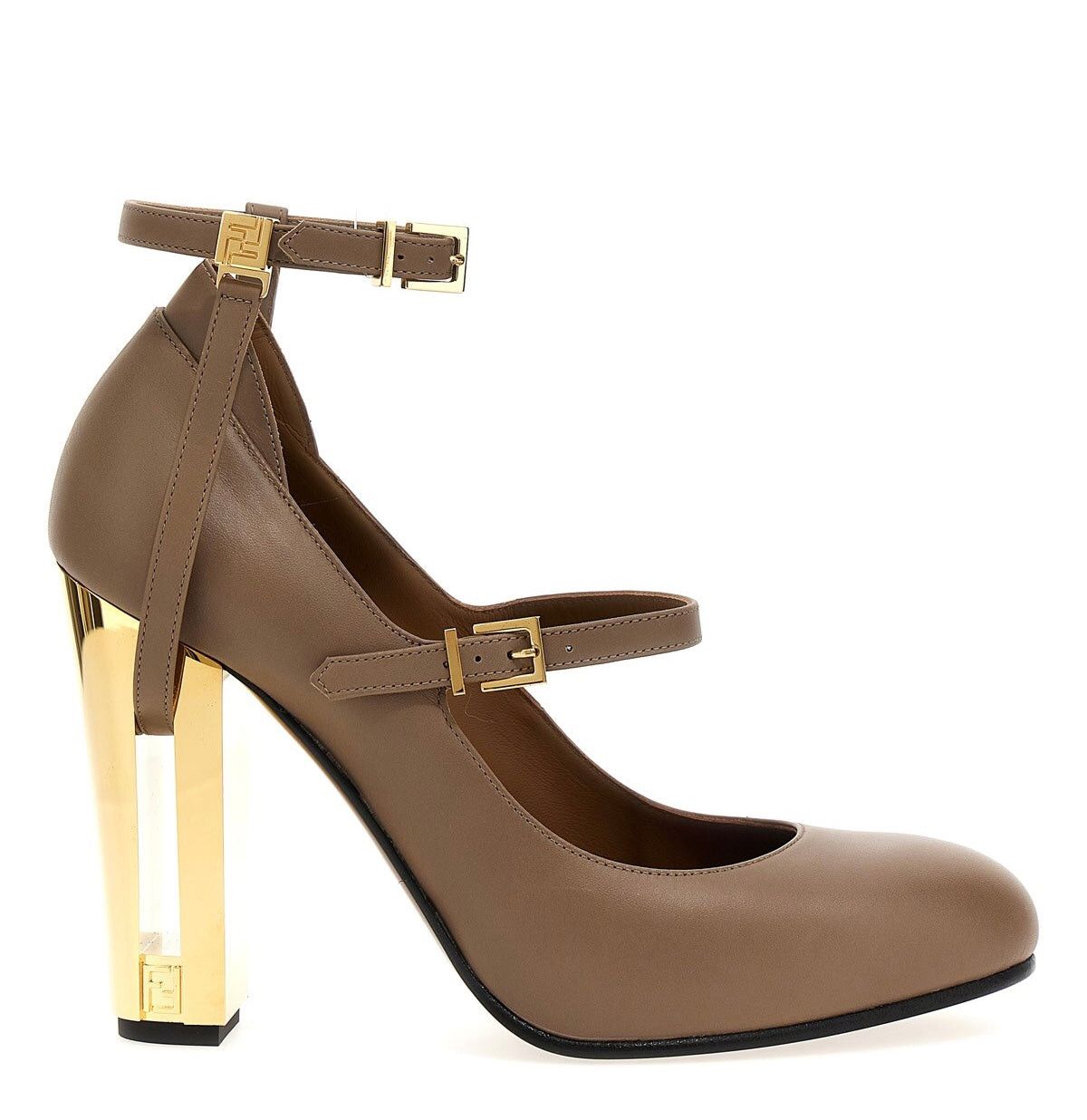 image of Fendi Delfina Leather Pumps Size 36 in Brown, Women's