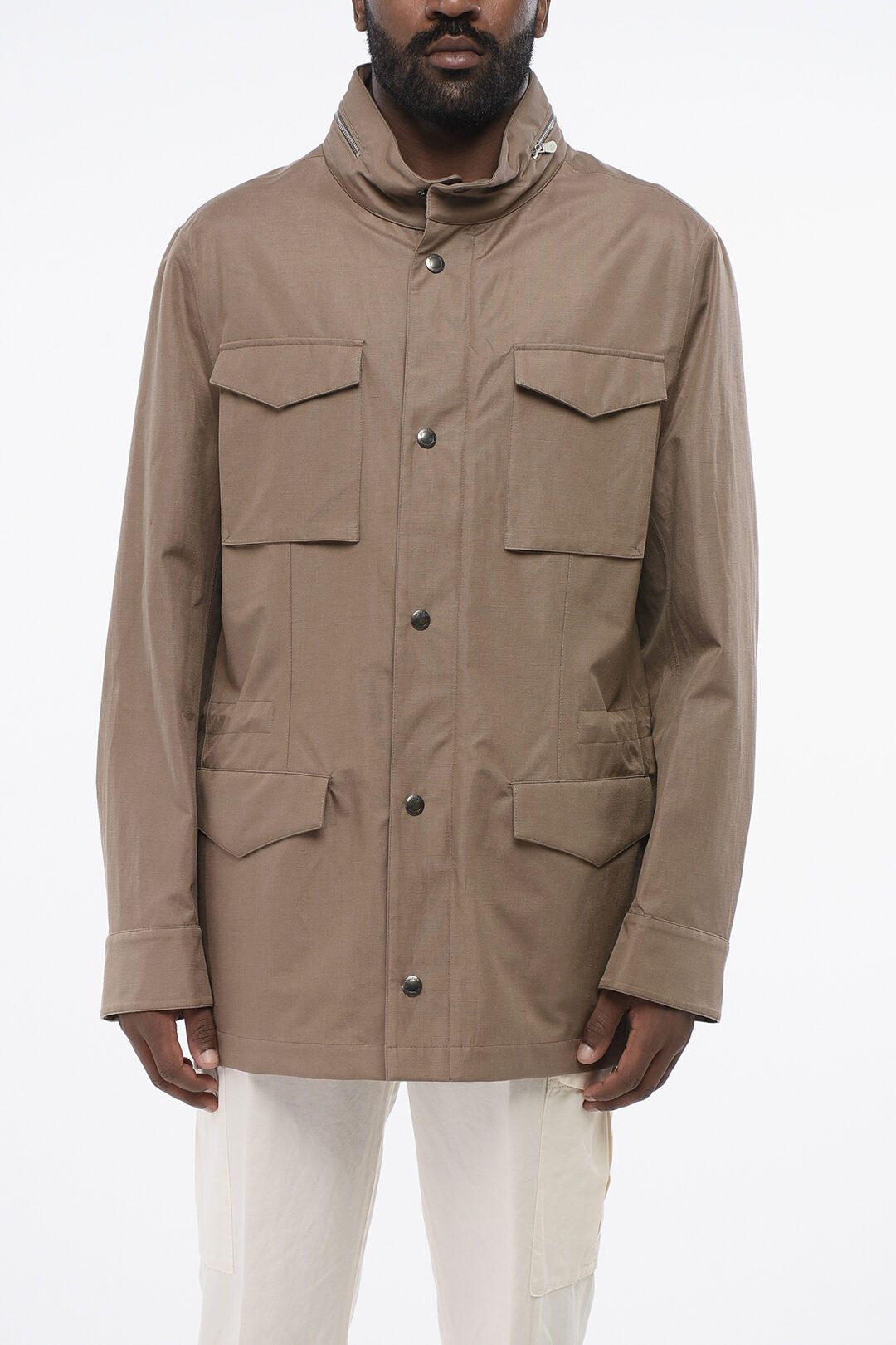 Brunello Cucinelli og1mm0725 Multipocketed Silk and Linen Overshirt in Beige Size US XL / EU 56 / 4 - 1 Thumbnail