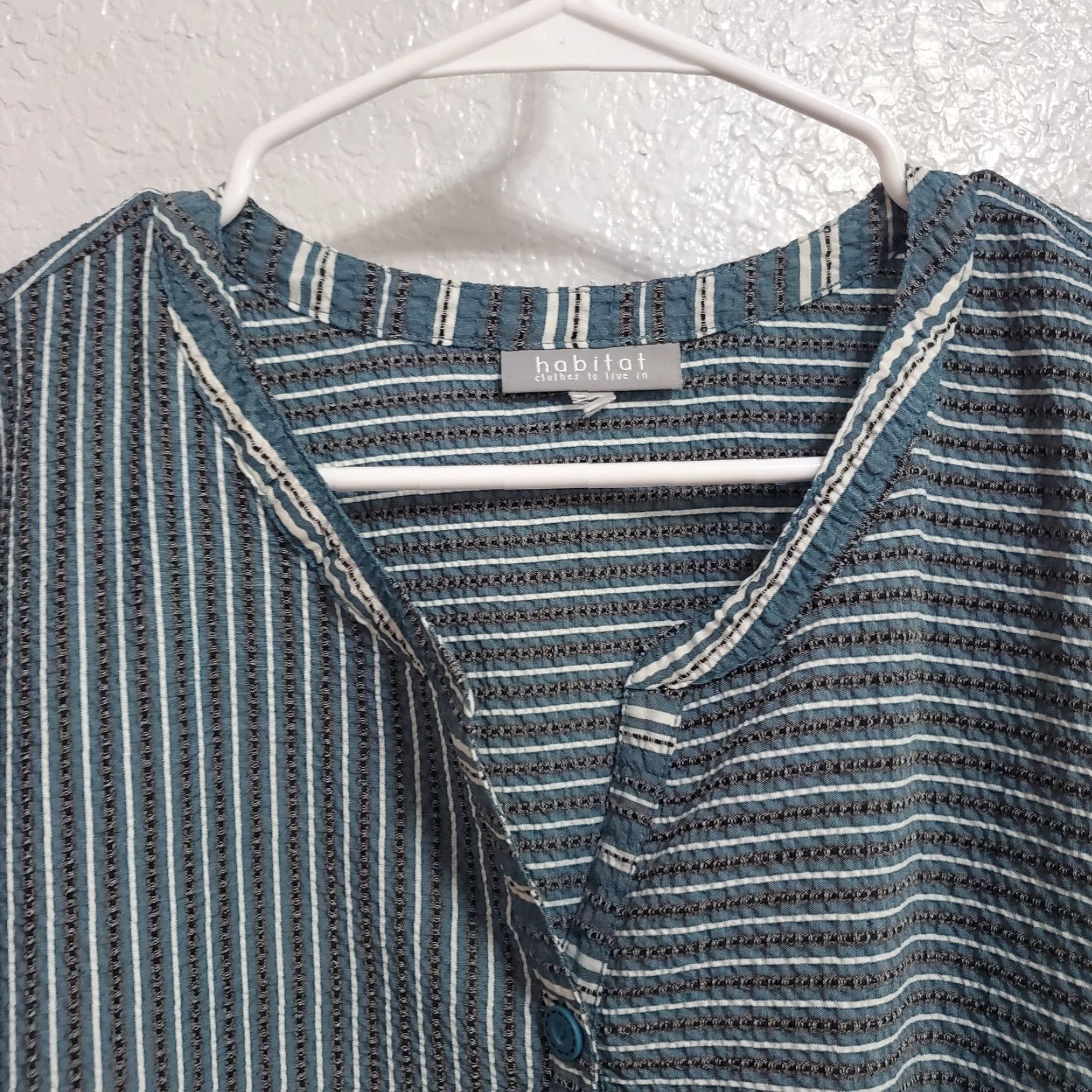 Habitat VINTAGE Habitat Top 1X No Size Tag Blue Gray Striped Button Tunic Relaxed Lagenlook Size XL / US 12-14 / IT 48-50 - 4 Thumbnail