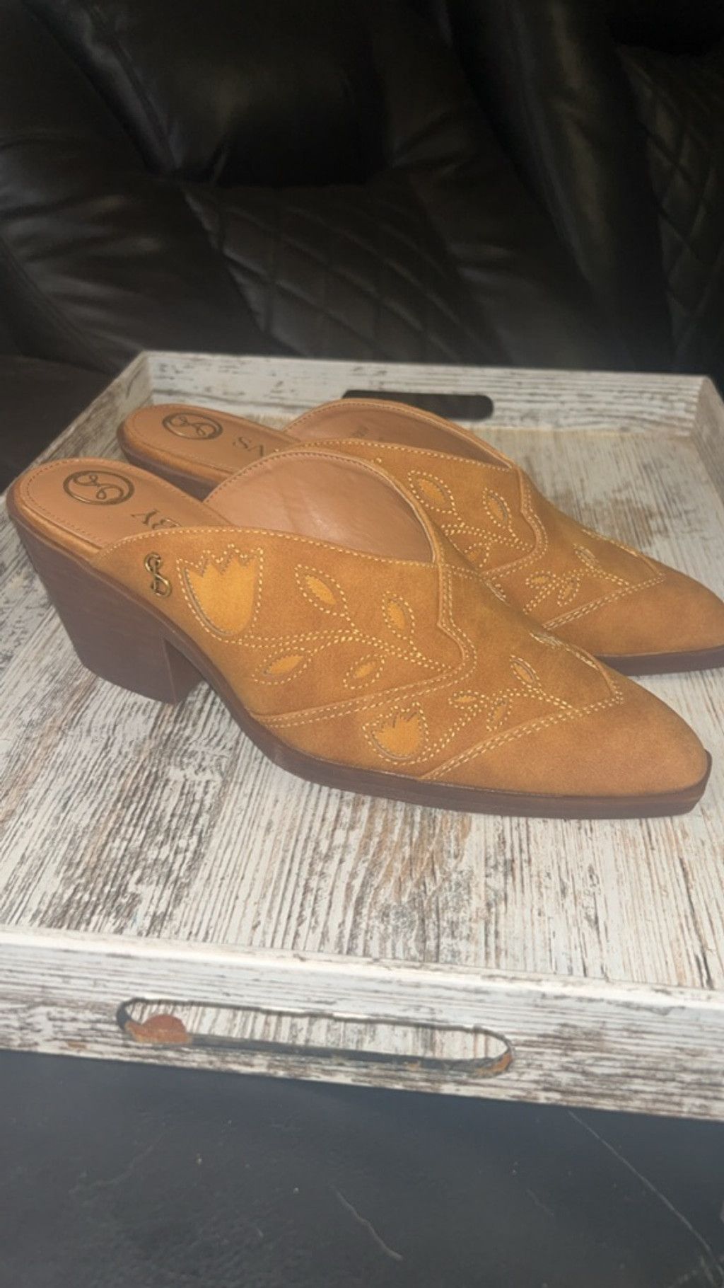 Other Women's Sam & Libby Brown Embroidered Mules Size 9 Size US 9 / IT 39 - 4 Thumbnail