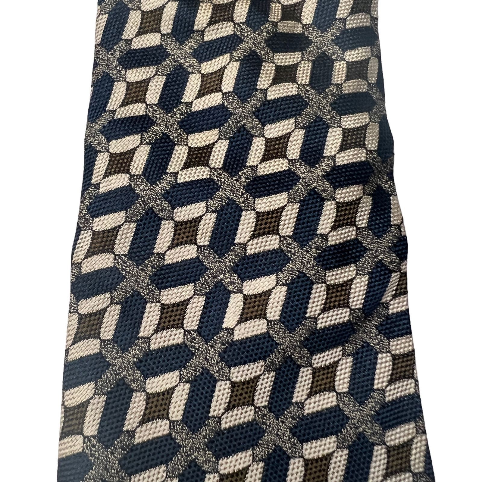 Coach Coach Navy Blue Green Tan Geometric Pattern 100% Silk Tie Size ONE SIZE - 7 Thumbnail