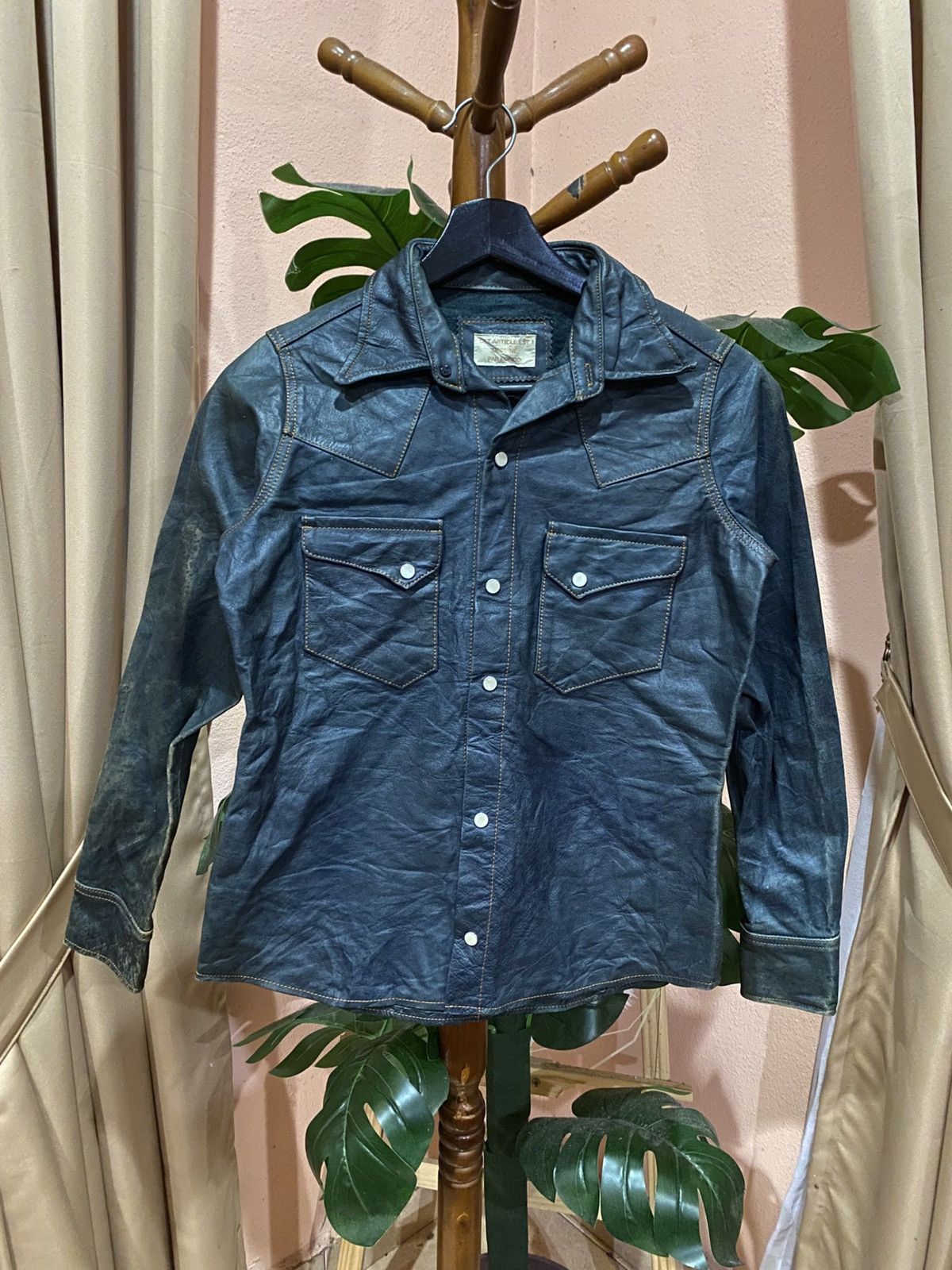 Leather Dessiné par Kondo Western Shirt Jacket Distressed Patina Size XS / US 0-2 / IT 36-38 - 1 Thumbnail