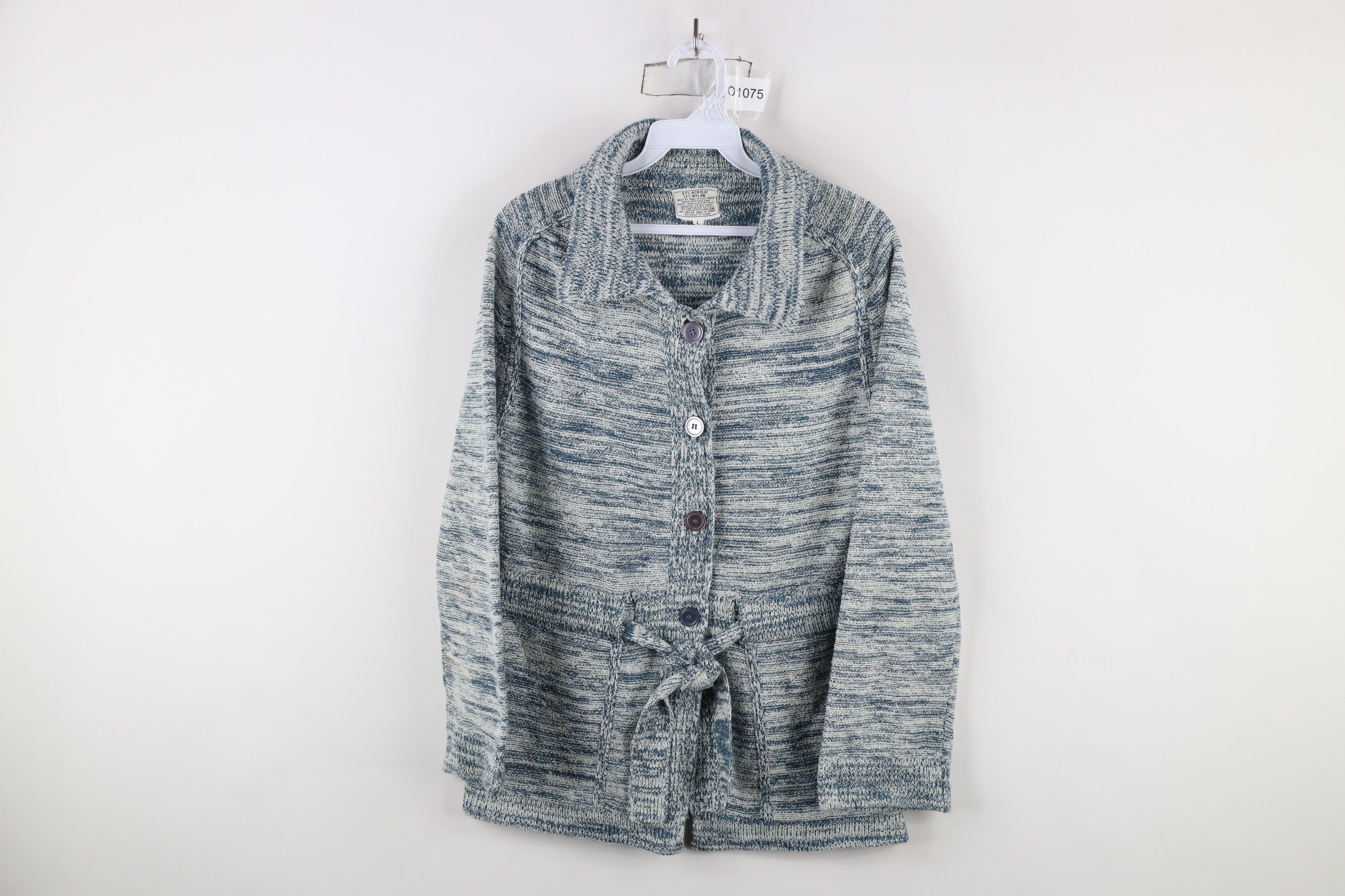 Vintage Vintage 70s Streetwear Knit Collared Cardigan Sweater Blue Size L / US 10 / IT 46 - 1 Thumbnail