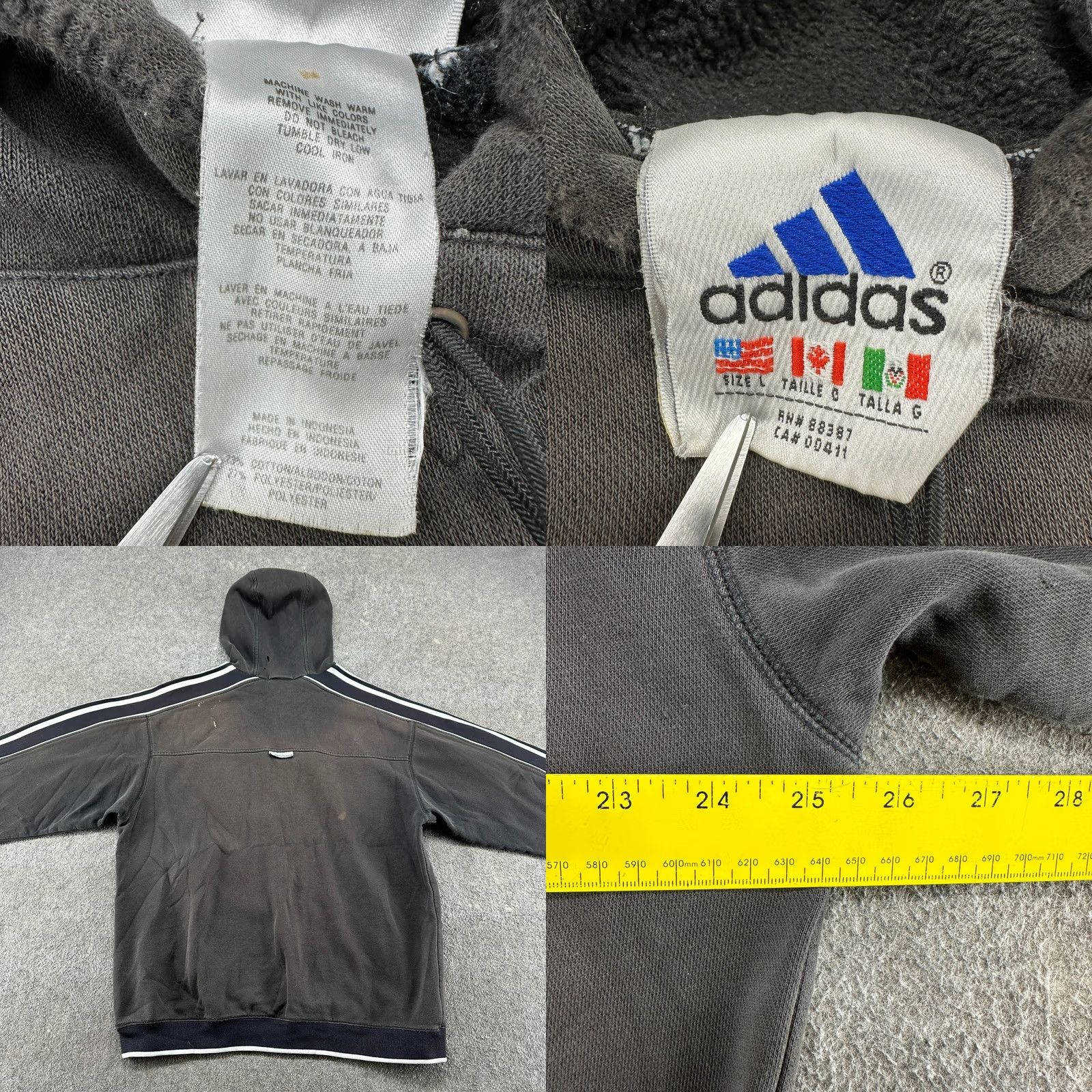 Adidas VINTAGE adidas Hoodie Mens L Black Pullover Stripe Distressed Sun Faded 90s Size US L / EU 52-54 / 3 - 10 Thumbnail