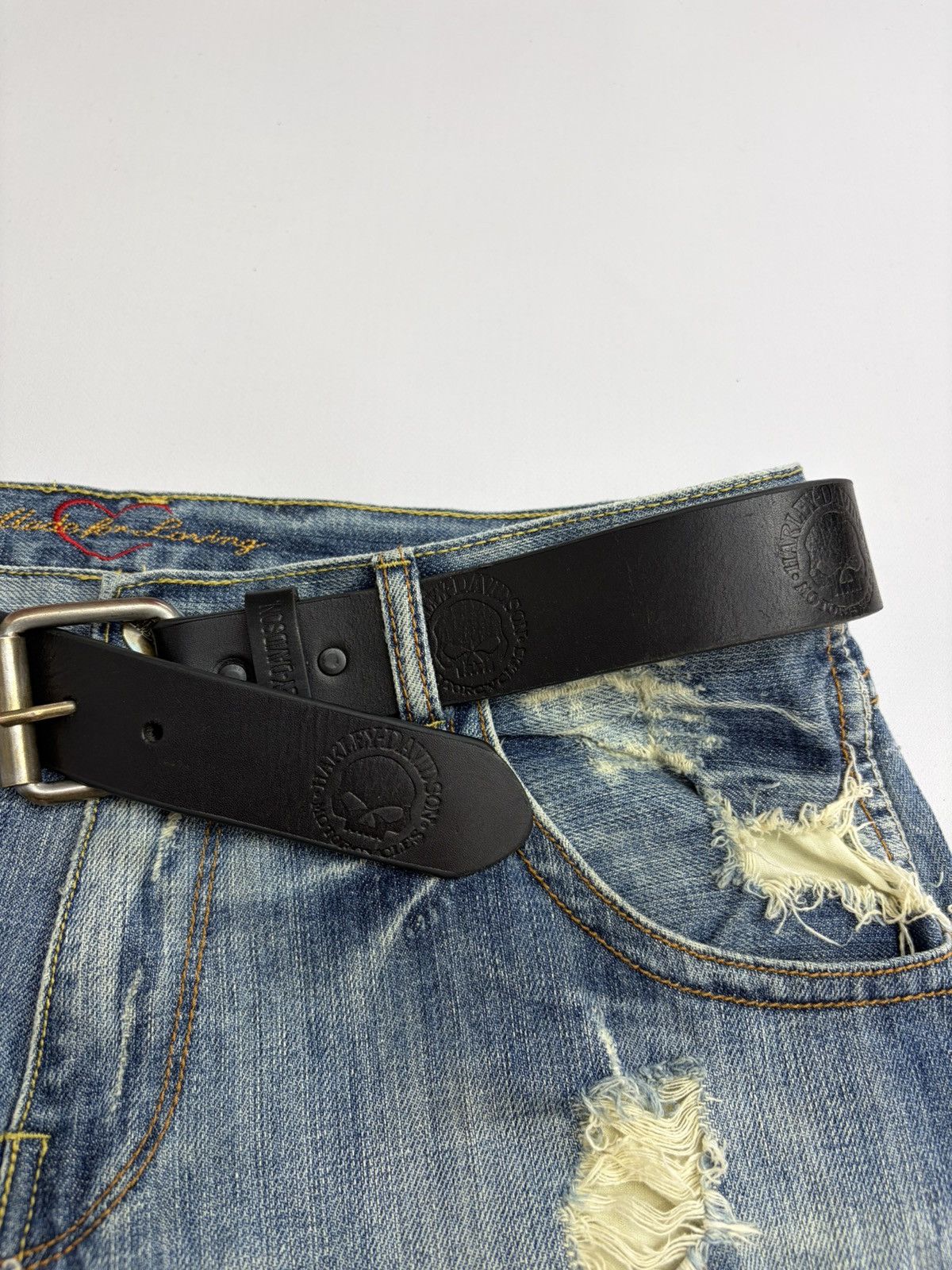 Harley Davidson Vintage Harley Davidson Belt Y2K Rhinestones Punk Leather Size 34 - 12 Thumbnail