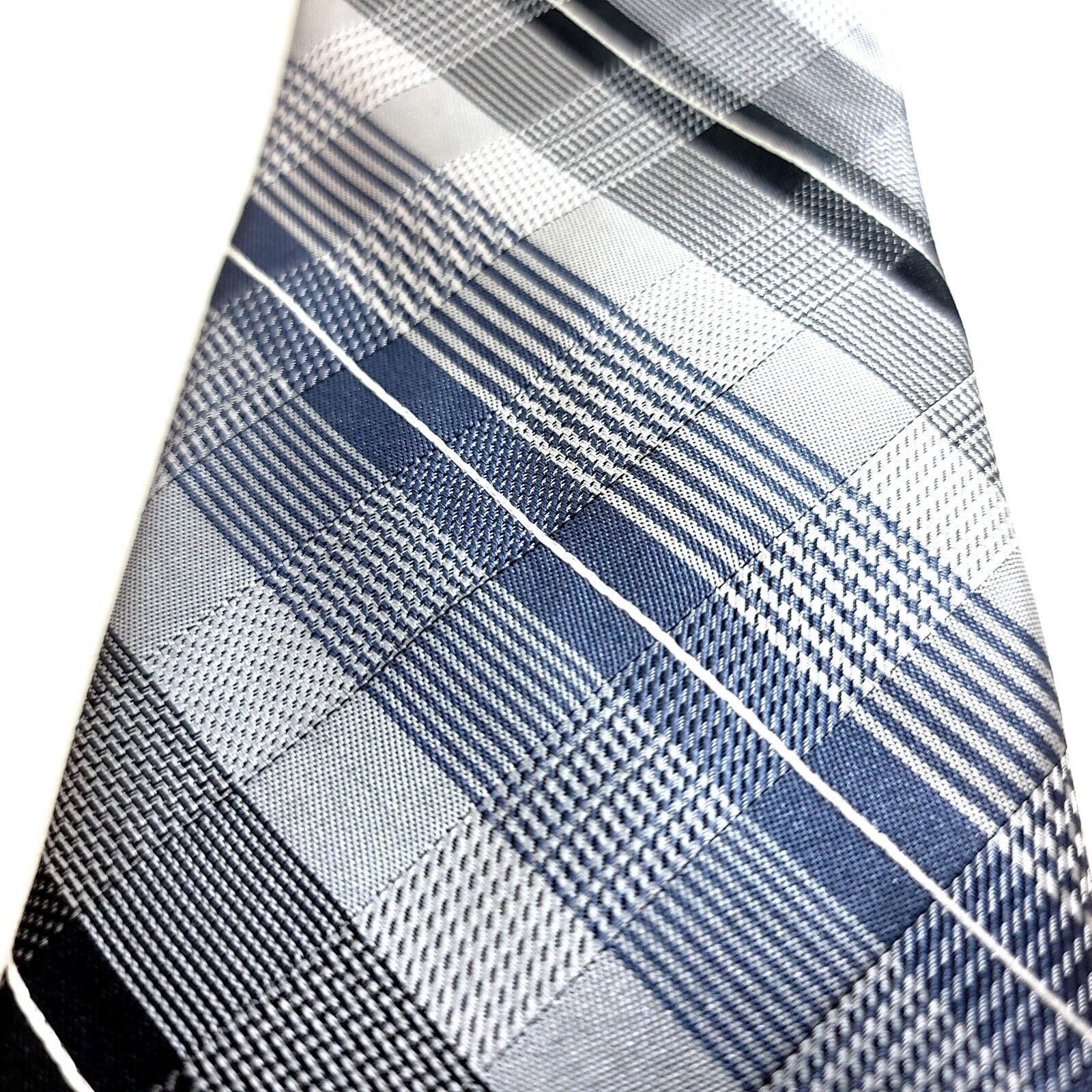 Calvin Klein Calvin Klein Gray Blue Plaid Woven Silk Tie Size ONE SIZE - 2 Thumbnail