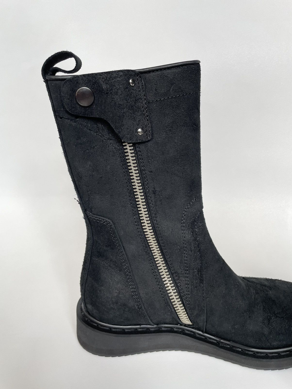 Rick Owens Black Crust Leather 'Mohawk' Combat Boots Size US 7 / IT 37 - 11 Thumbnail