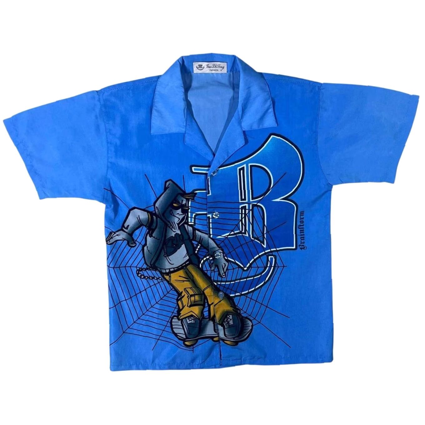 Vintage Guo Lhi Ting Early 00's "Brainstorm" Y2K Hip Hop Graphic Blue Short Sleeve Shirt Women S Size S / US 4 / IT 40 - 2 Thumbnail