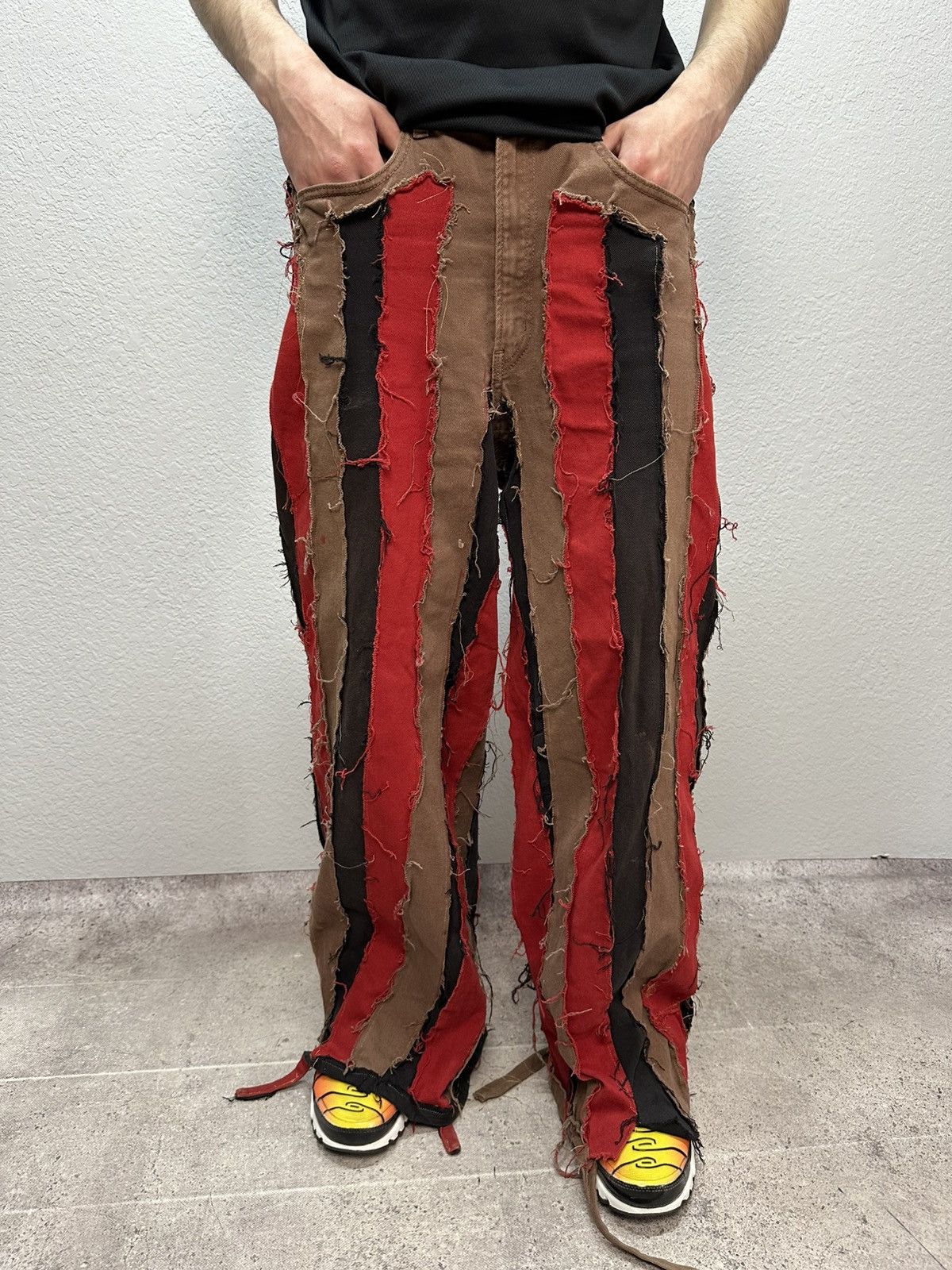 If Six Was Nine Vintage Junya Watanabe Style Striped Opium Denim Jeans Y2K Size US 33 - 2 Thumbnail