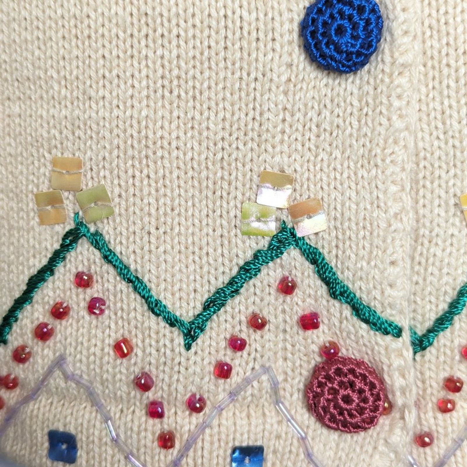 Vintage Storybook Knits Vintage Fancy Folk Art Cardigan Beads Sequin Size M / US 6-8 / IT 42-44 - 7 Thumbnail