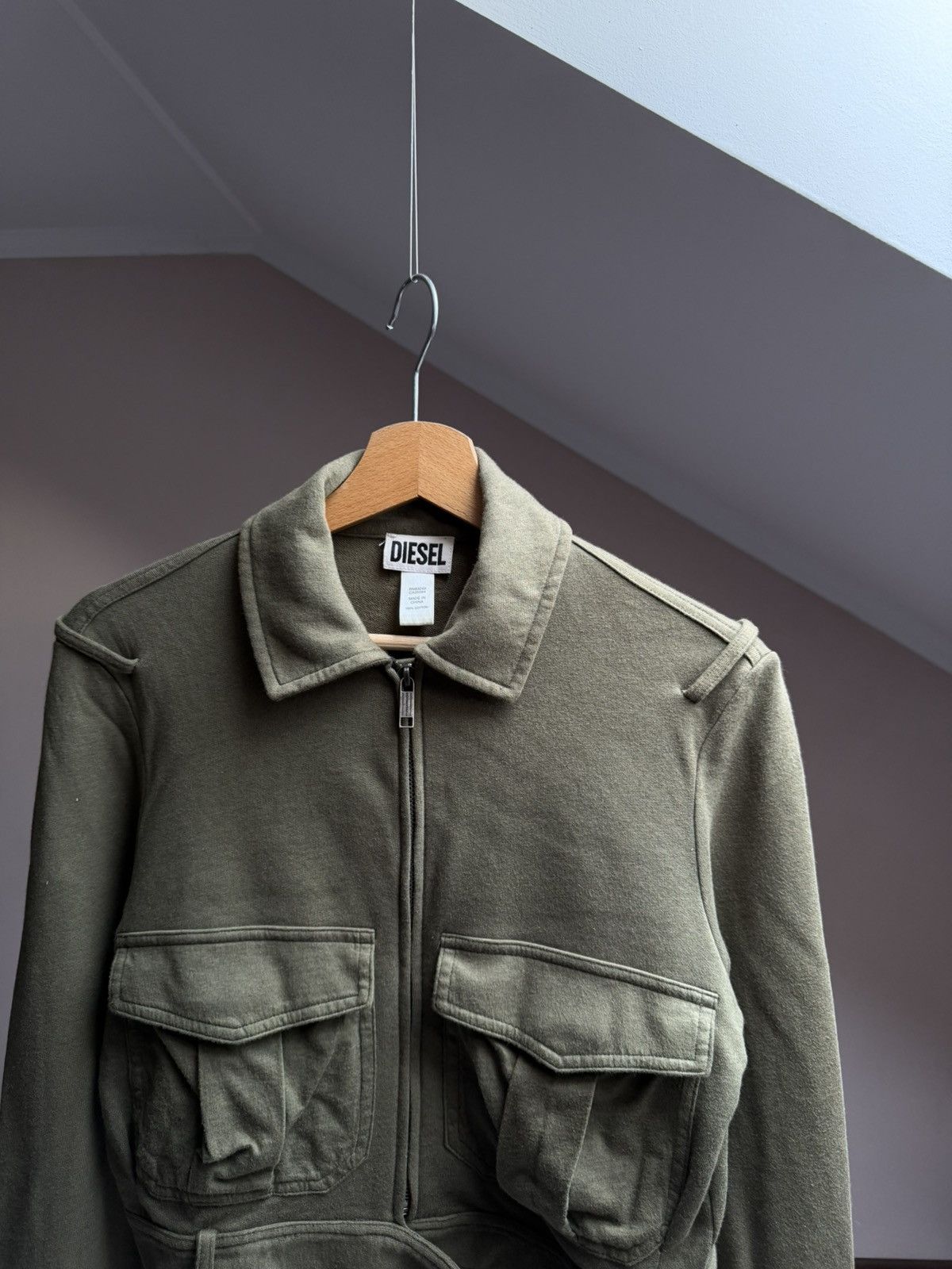 Diesel Archive 90/00s Diesel Cropped Military Green Jacket Y2K RARE Size S / US 4 / IT 40 - 4 Thumbnail