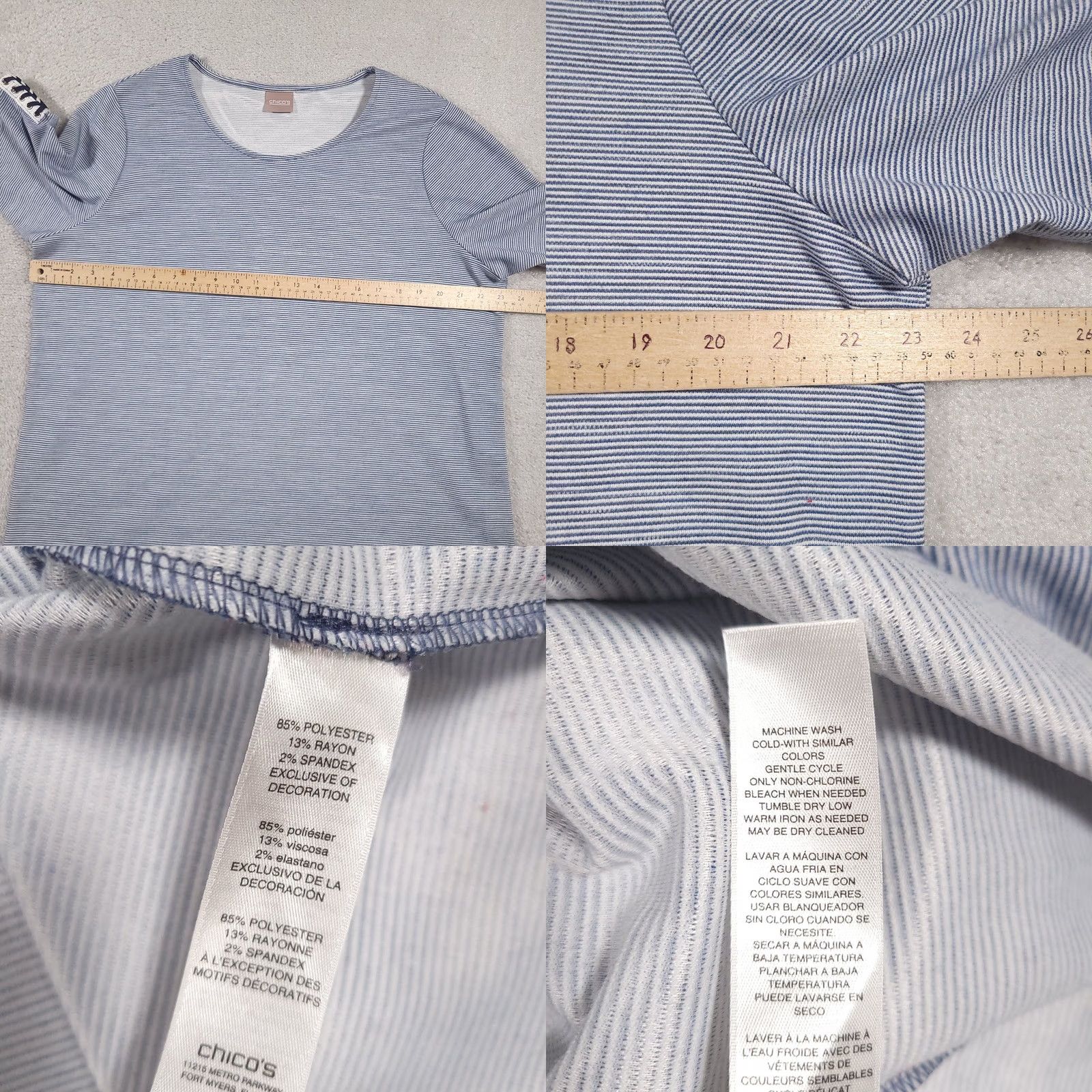 Vintage Chicos Shirt Womens XL Blue White Striped Short Sleeve Lace Up Tee Top Size XL / US 12-14 / IT 48-50 - 8 Thumbnail