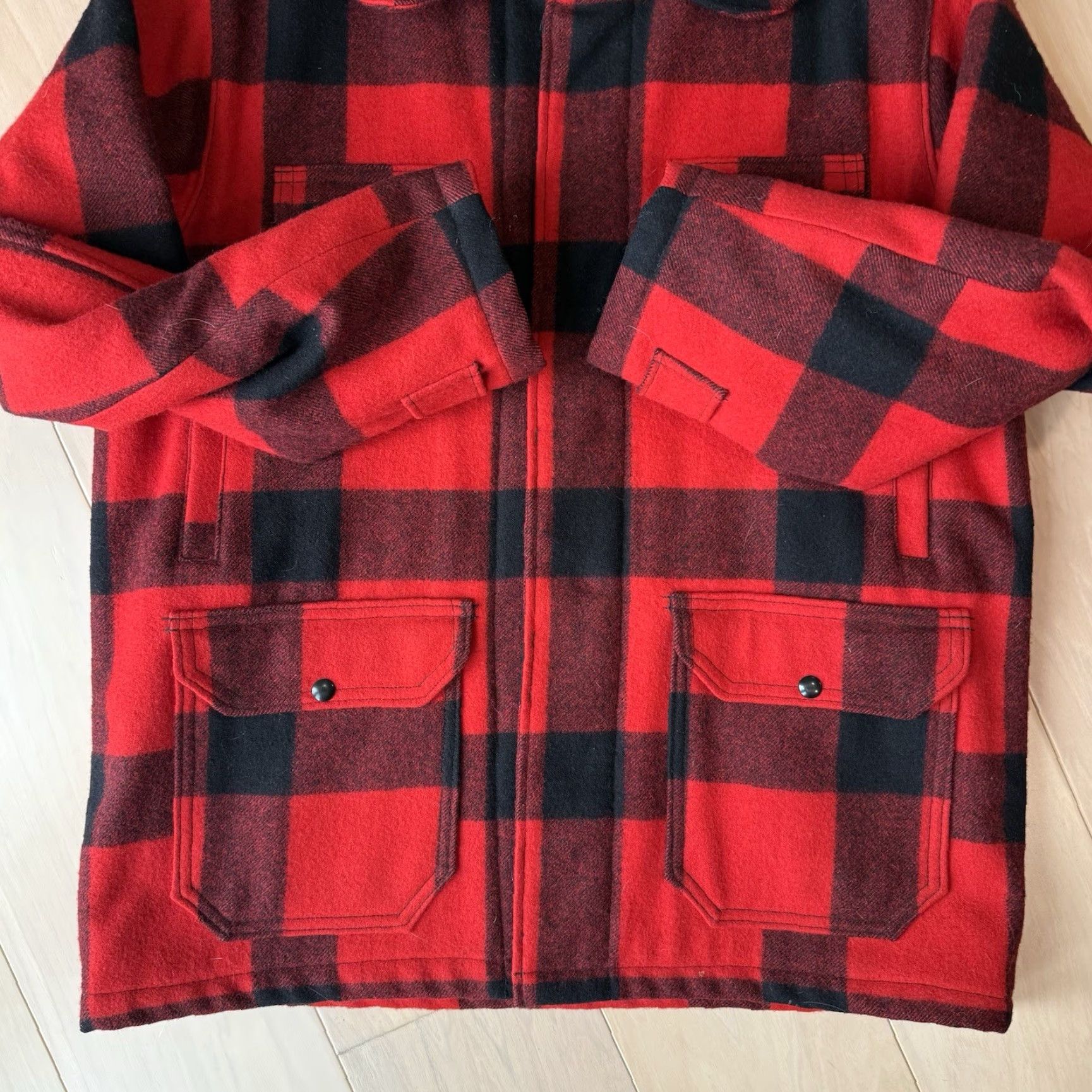 Vintage VINTAGE Montgomery Ward Wool Coat Buffalo Plaid Wool 44 Red Black USA Western Overcoat Men Size US S / EU 44-46 / 1 - 7 Thumbnail