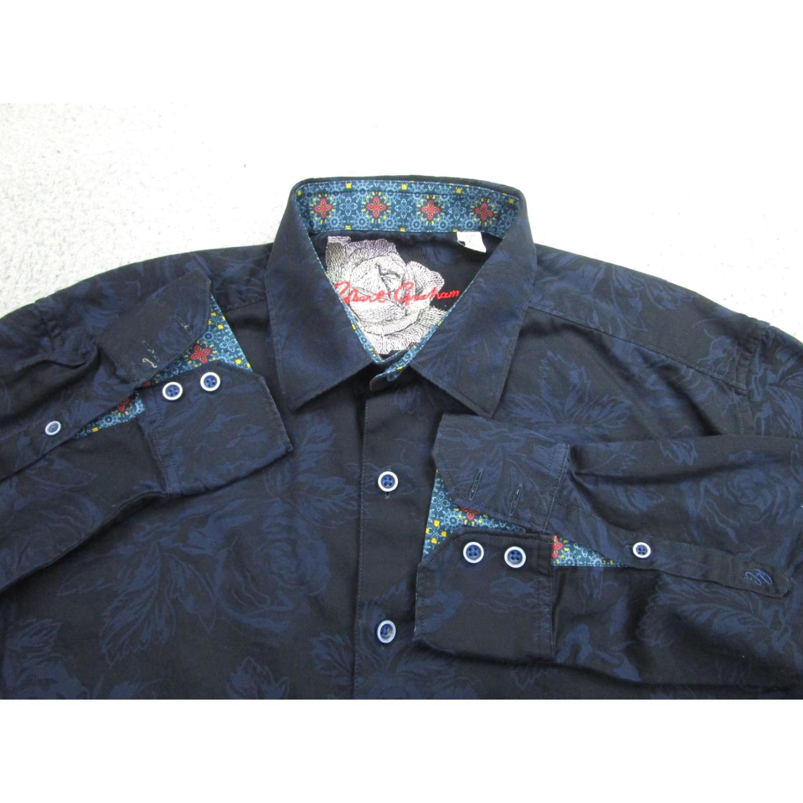 Robert Graham Robert Graham Shirt Mens Large Blue Floral Classic Fit Cotton Contrast Trim Size US L / EU 52-54 / 3 - 3 Thumbnail