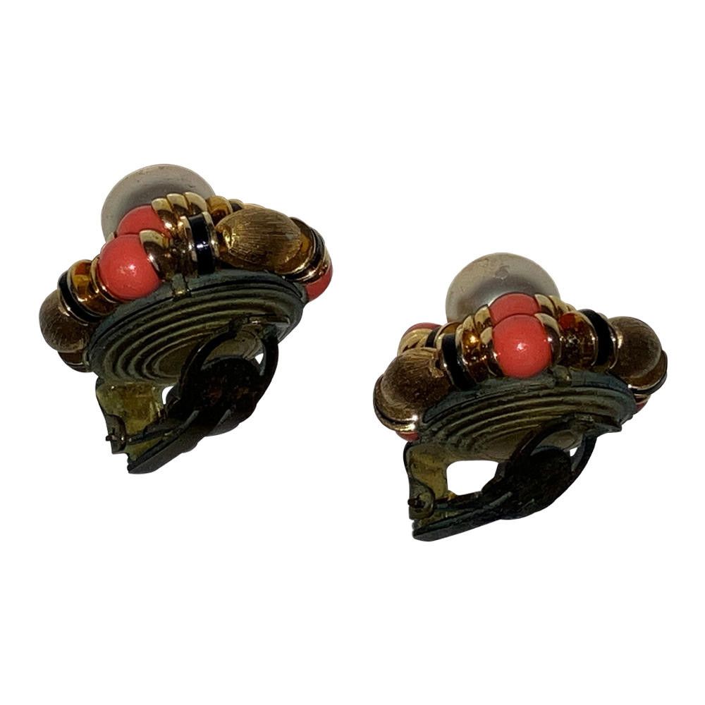 Designer Francoise Montague French Pink Black and Pearl Earrings Size ONE SIZE - 4 Thumbnail