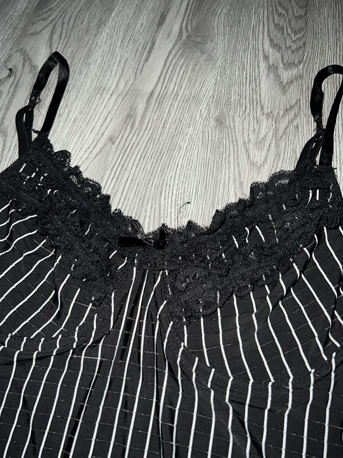 Japanese Brand Black striped with lace mini dress 🖤 Size M / US 6-8 / IT 42-44 - 10 Thumbnail