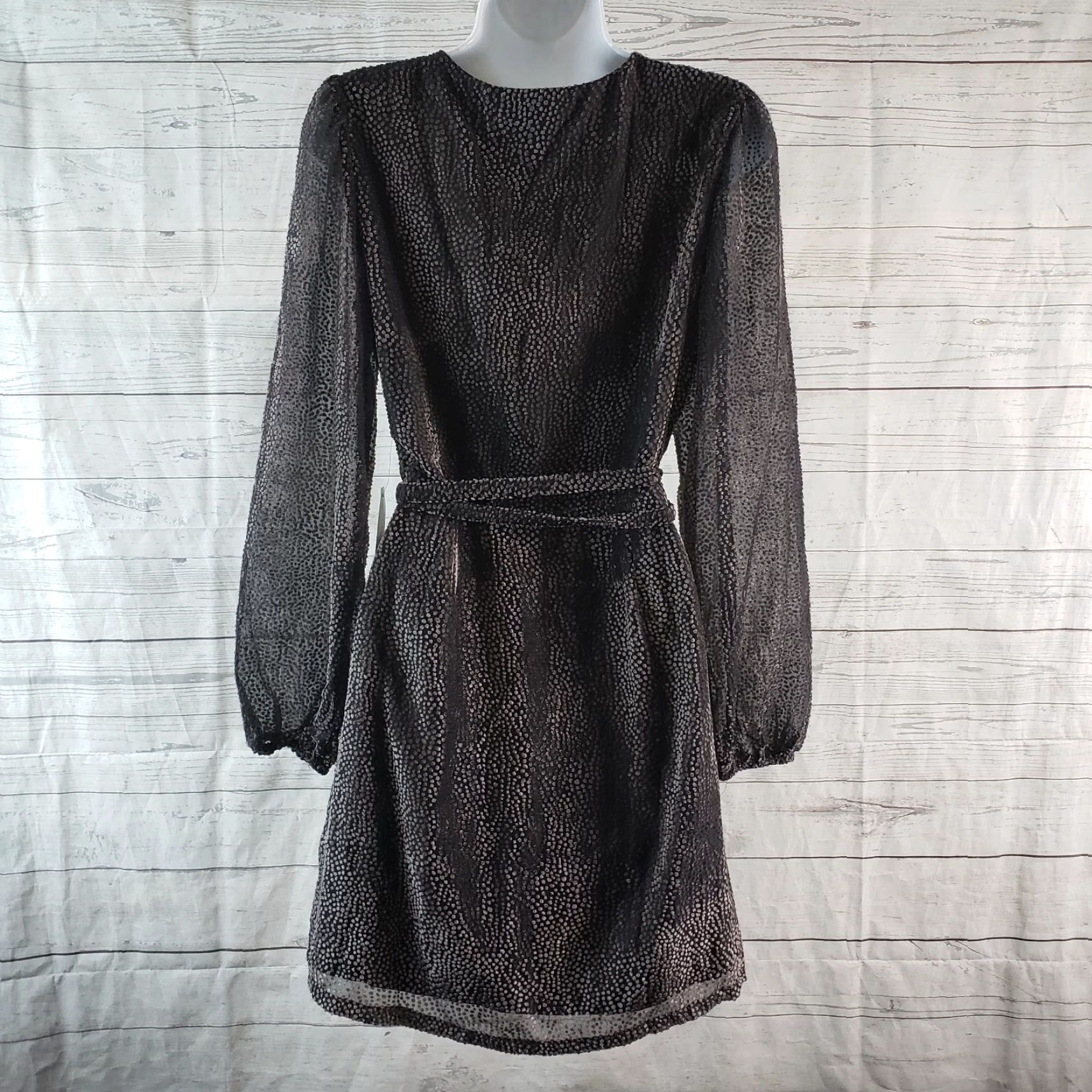 Vintage ModCloth Wrap Dress Gray Small Womens Long Sleeve V-Neck Shirt Dress Womens Small Gray wrap dress Viscose Blend 90s style Size S / US 4 / IT 40 - 5 Thumbnail