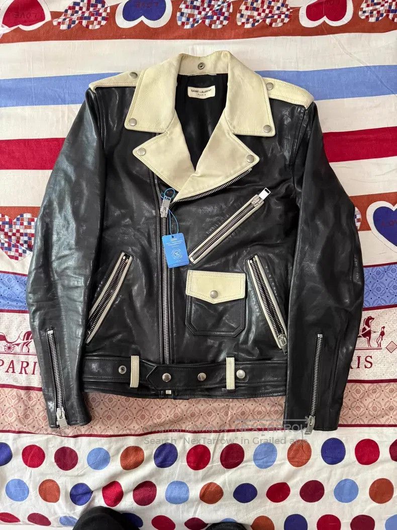 Saint Laurent Paris Saint Laurent Paris Black and White Motorcycle Leather Jac Size US M / EU 48-50 / 2 - 1 Thumbnail