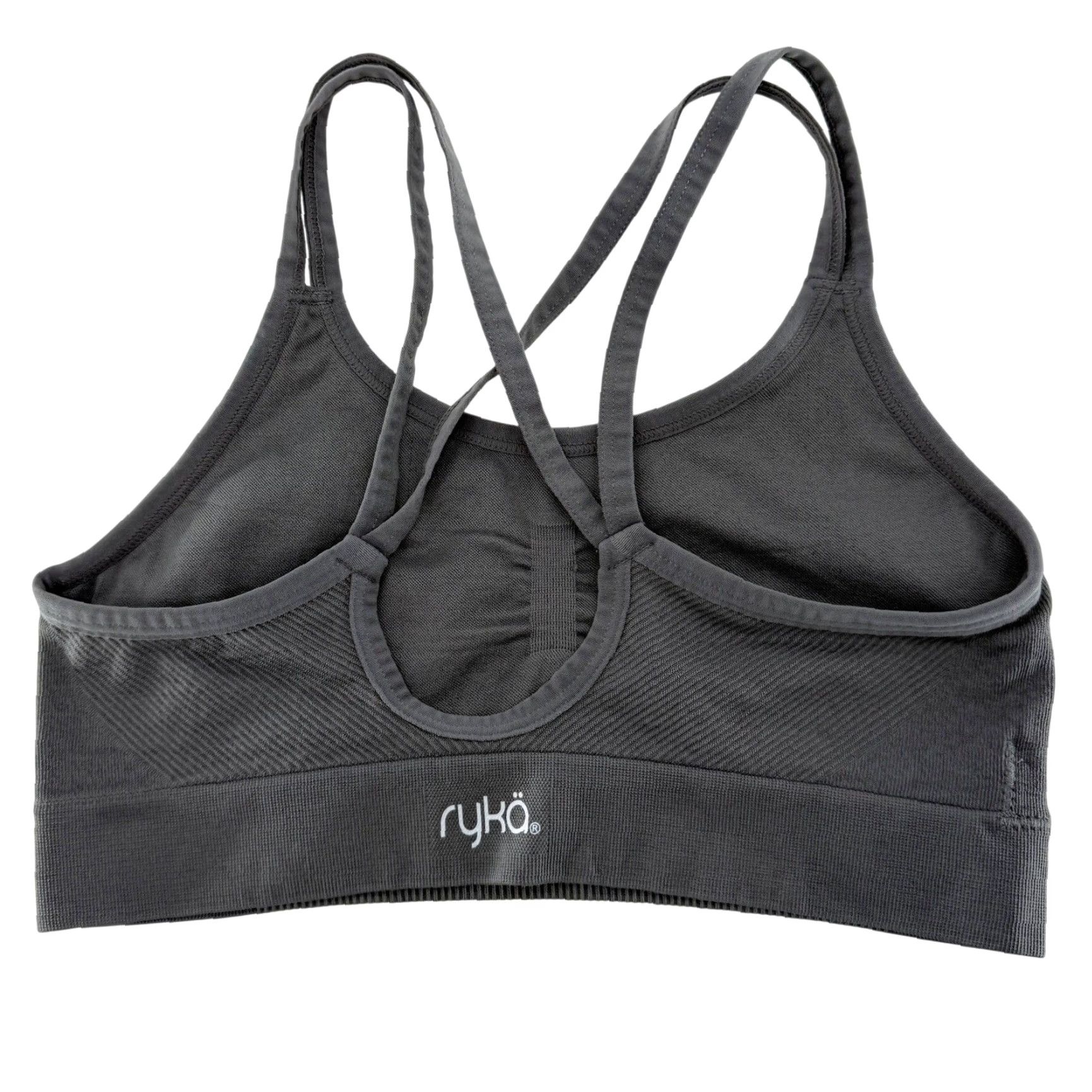 Vintage Ryka Gray Ribbed Athletic Sports Bra Medium Strappy Back Seamless Size ONE SIZE - 2 Thumbnail