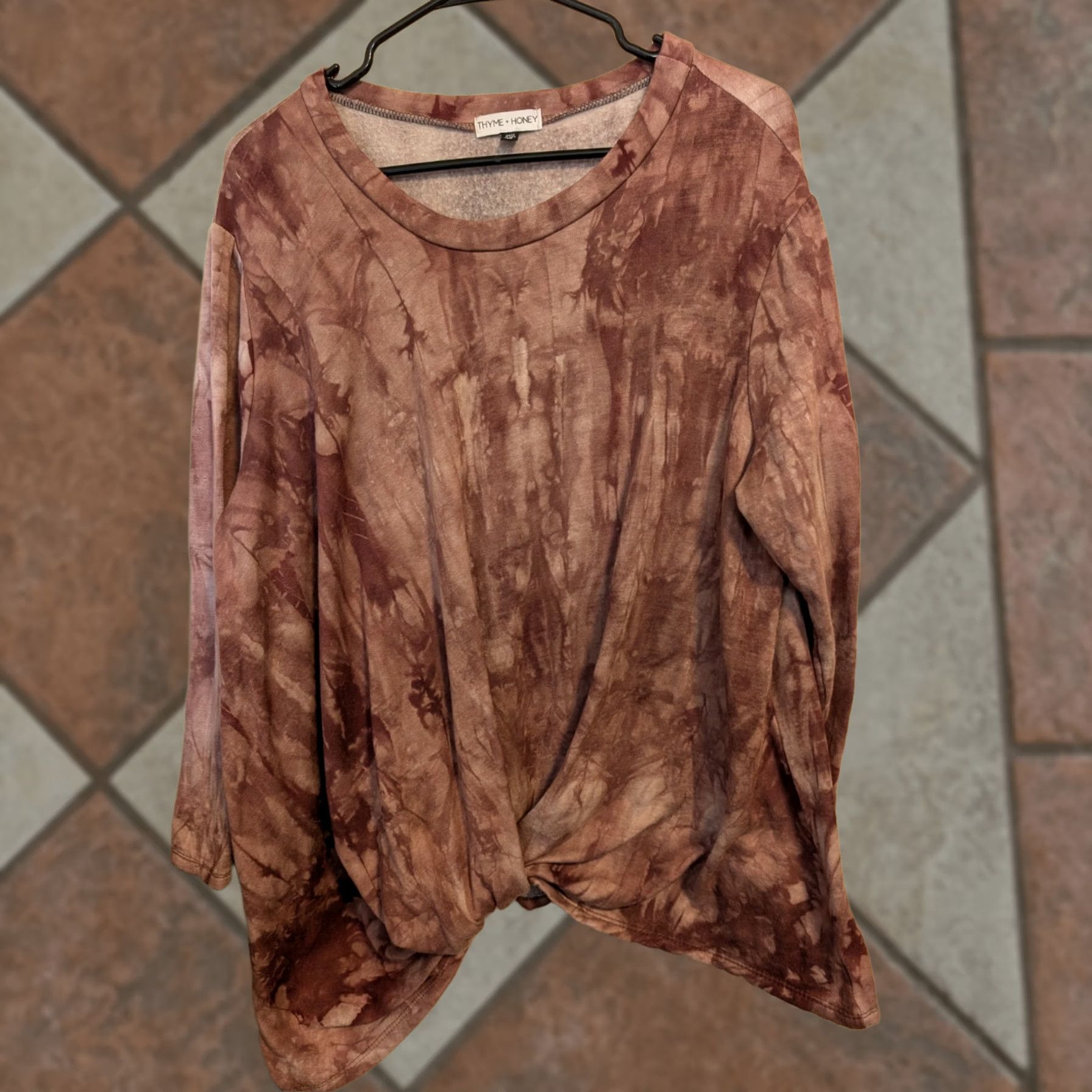 Pinko Thyme & Honey Blouse XL Long Sleeve Burnt Pink Tie Dyed Rayon Size XL / US 12-14 / IT 48-50 - 1 Thumbnail