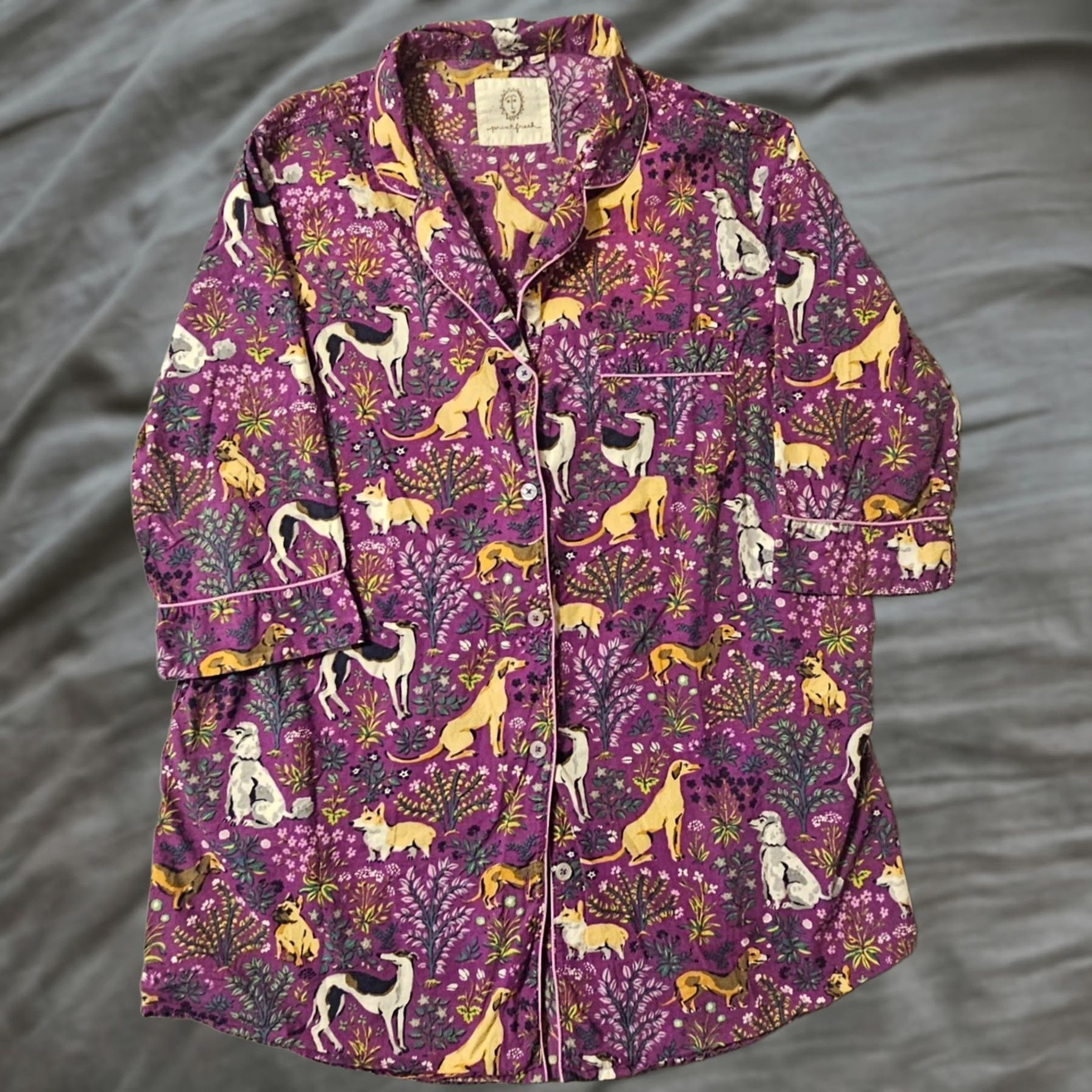 Vintage Printfresh Purple Women's Size Large Dogs Sleep Pajama Button Up Shirt Size L / US 10 / IT 46 - 1 Thumbnail