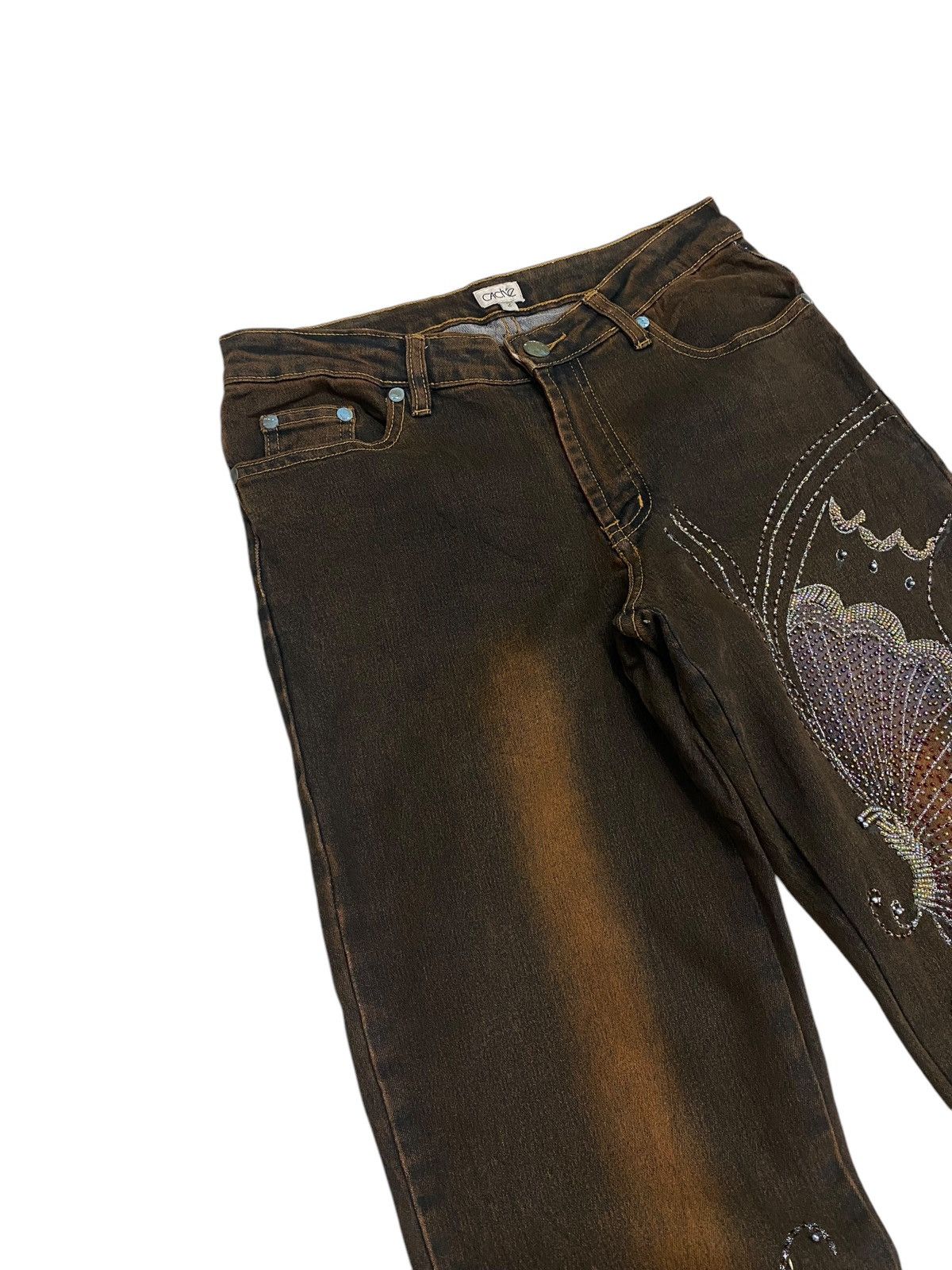 Hysteric Glamour Flare Cache Brown Mud Rhinestone Butterfly Embellishment Size US 28 / EU 44 - 9 Thumbnail