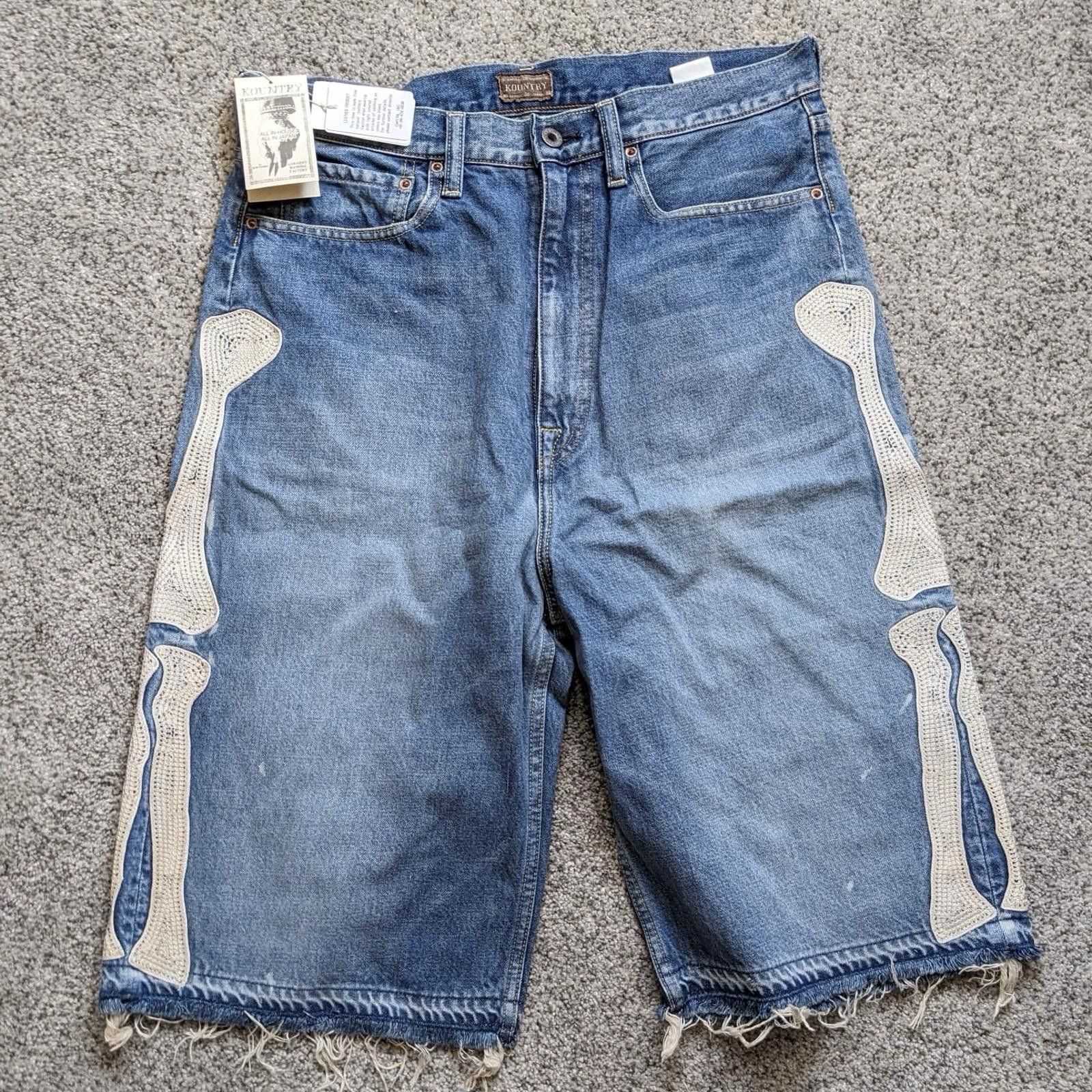 Kapital Kapital 14oz Denim 5P Short Pants Bone Embroidery Sz 34