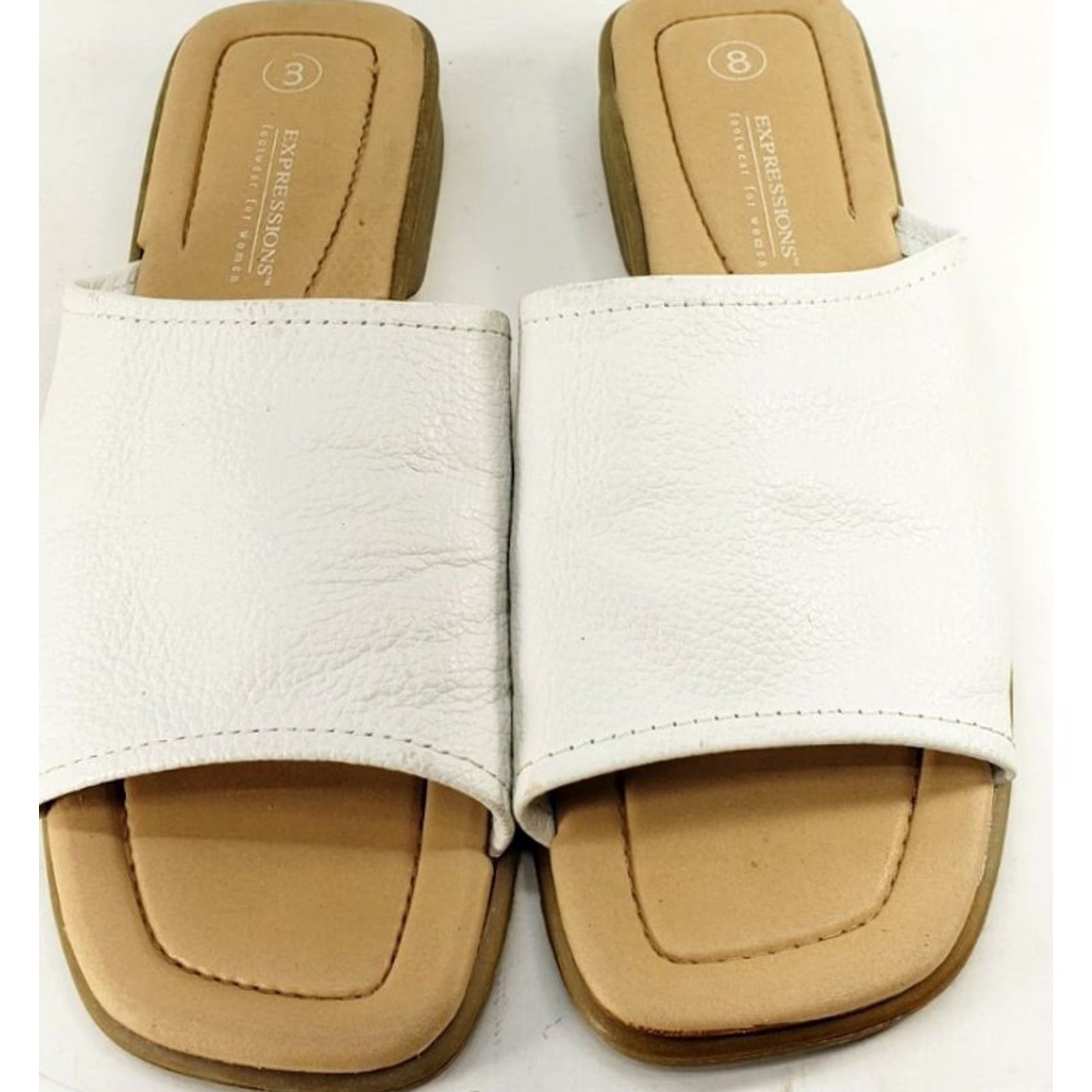 Vintage Expressions Womens 8M White Leather Single Crossover Slide Square Toe Sandals Size US 8 / IT 38 - 3 Thumbnail