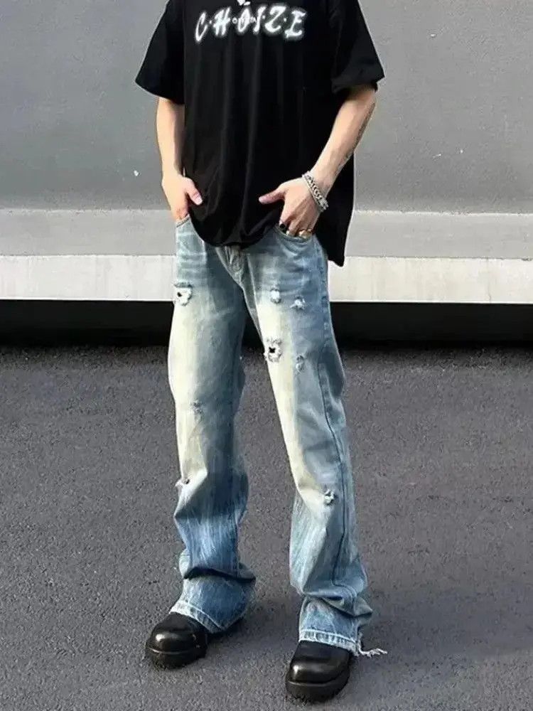 Japanese Brand Distressed Stack Baggy Jeans, Flared Jeans Size US 32 / EU 48 - 3 Thumbnail