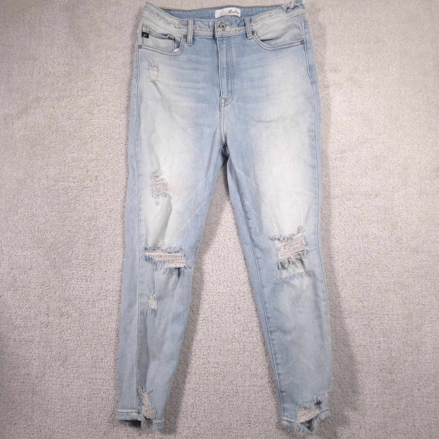 Vintage KanCan Jeans Womens 13/30 Blue Light Wash High Rise Distressed Ankle Jeans, Regular, Denim, 30 Inseam, 26 Inseam? Size 34" / US 12 / IT 48 - 2 Thumbnail