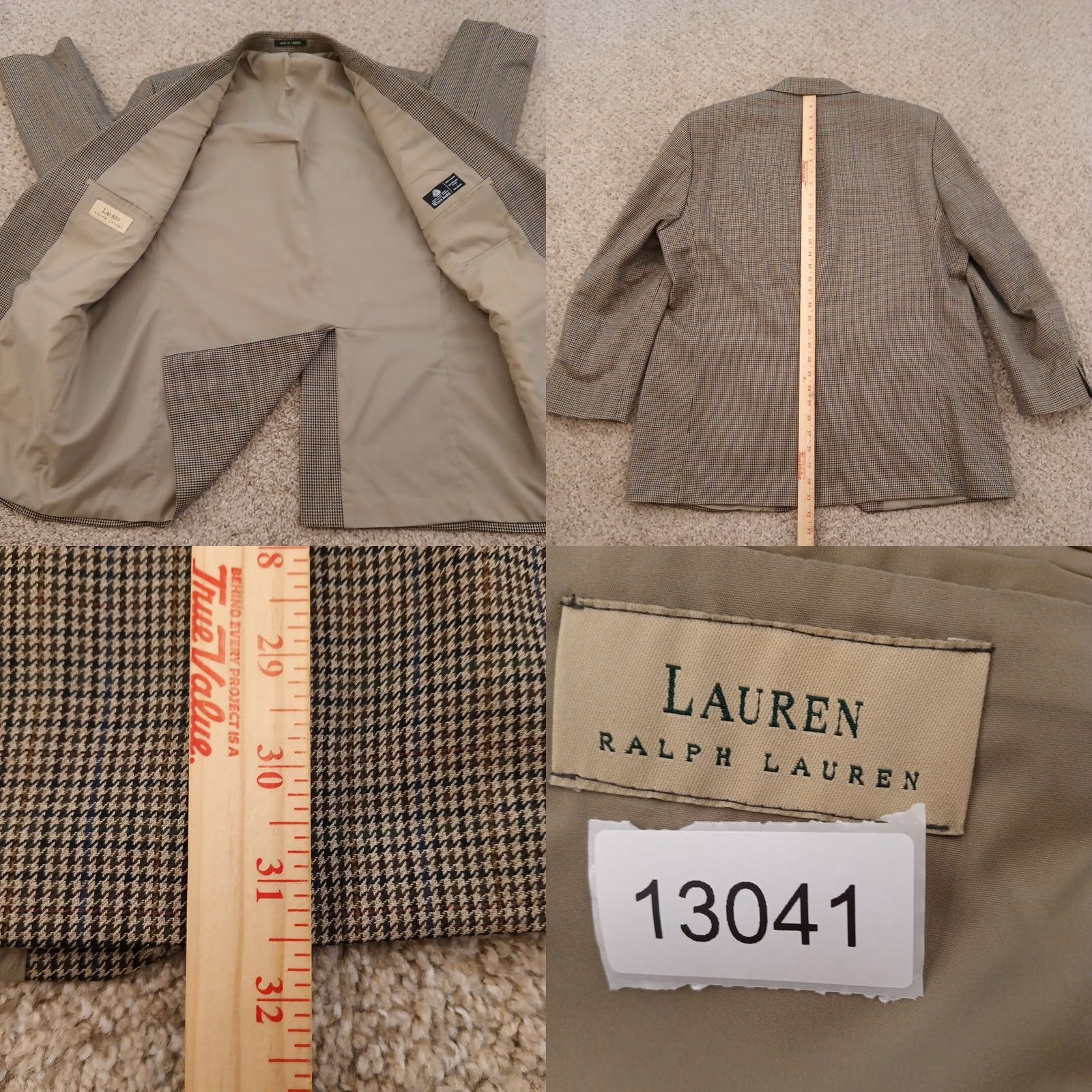 Ralph Lauren Lauren Ralph Lauren Blazer Mens 44 Gray Houndstooth Wool Two Button Notch Lapel Vintage No Jacket 2 Piece Size 44R - 8 Thumbnail