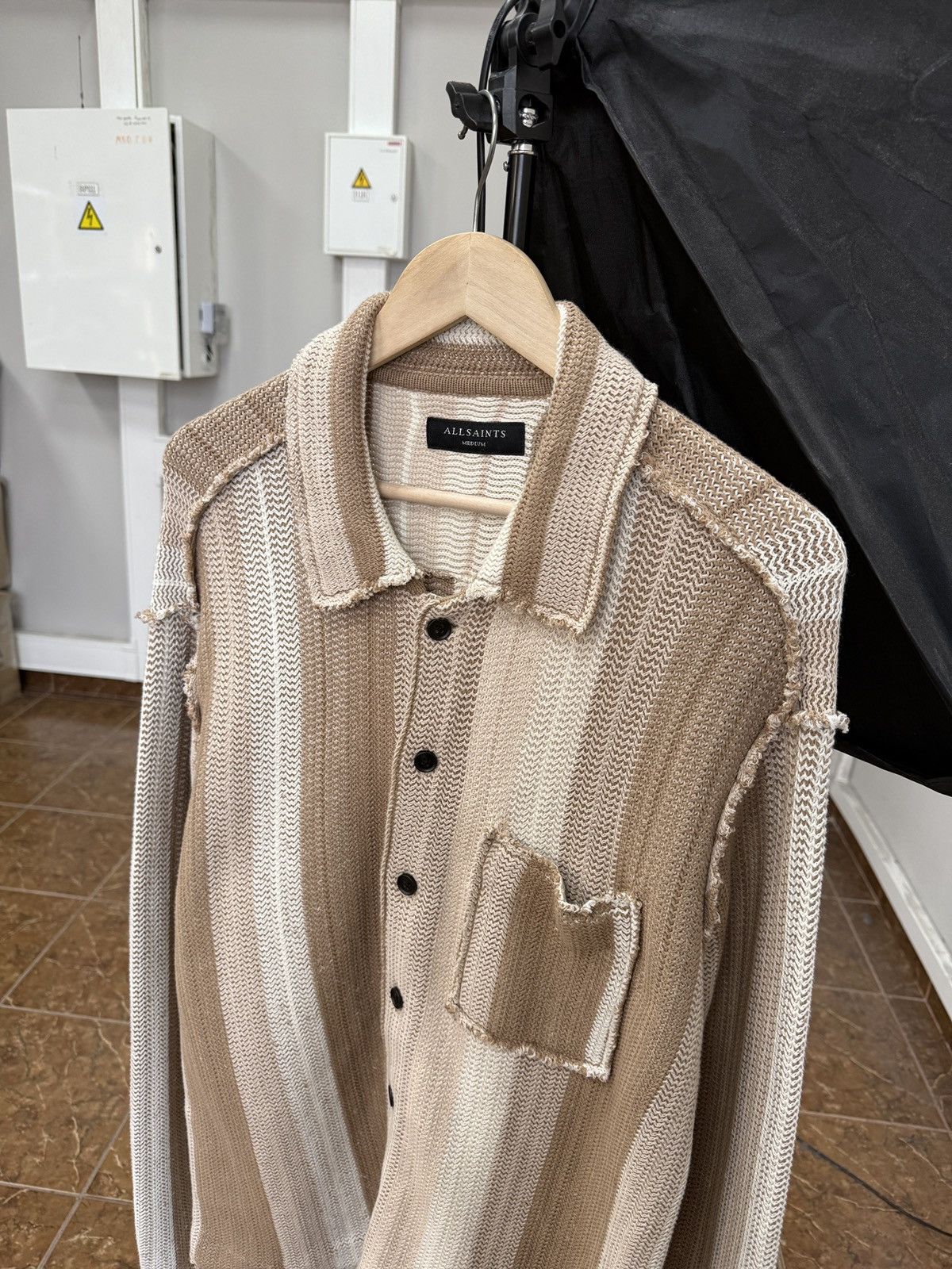Allsaints 🇬🇧 Allsaints Knit Shirt Stripe Sweater Button Up Rare Retro Size US M / EU 48-50 / 2 - 1 Thumbnail