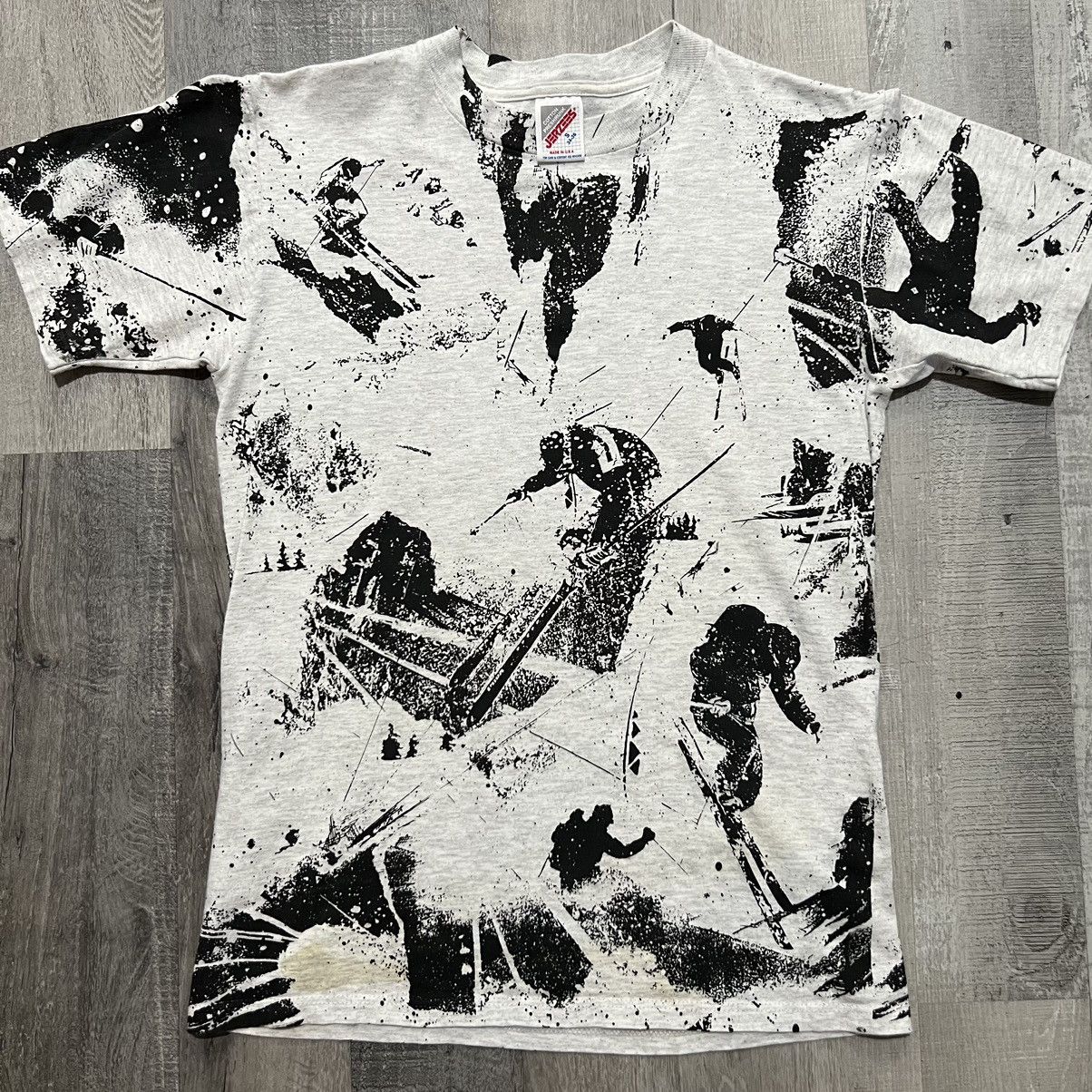 Jerzees × Vintage VTG Abstract Ski All Over Print Grey AOP Skiing Shirt Size US S / EU 44-46 / 1 - 1 Thumbnail