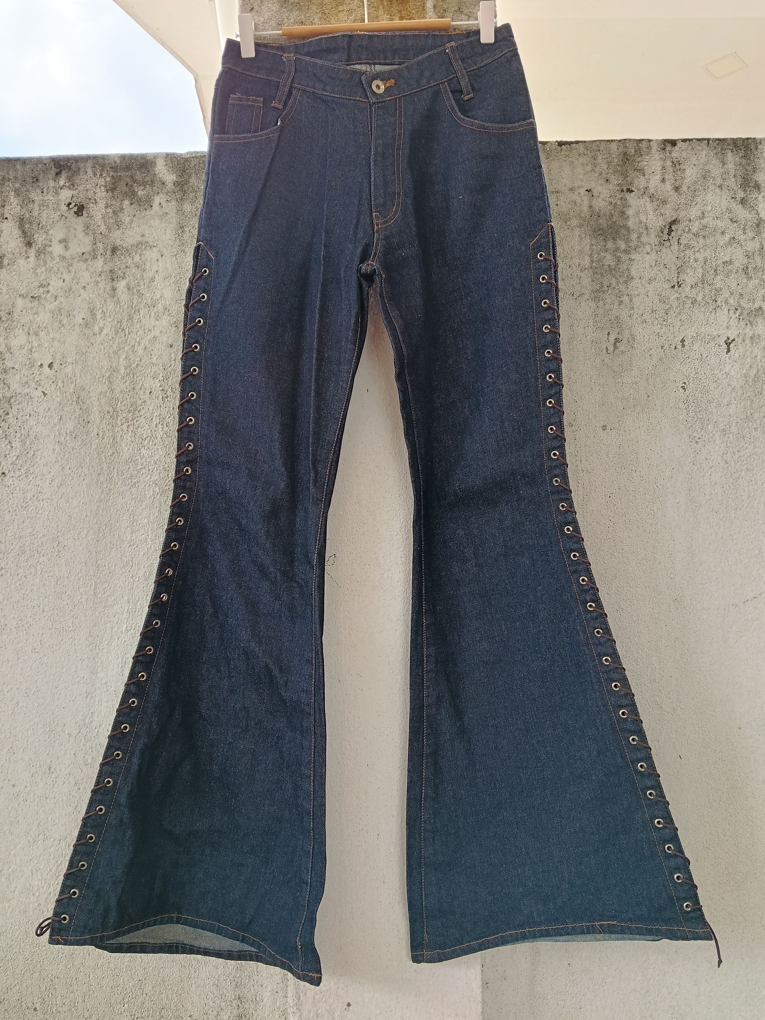 Japanese Brand 💥 Fifty's Campany Lace Up Wide Leg Denim💥 Size US 30 / EU 46 - 1 Thumbnail
