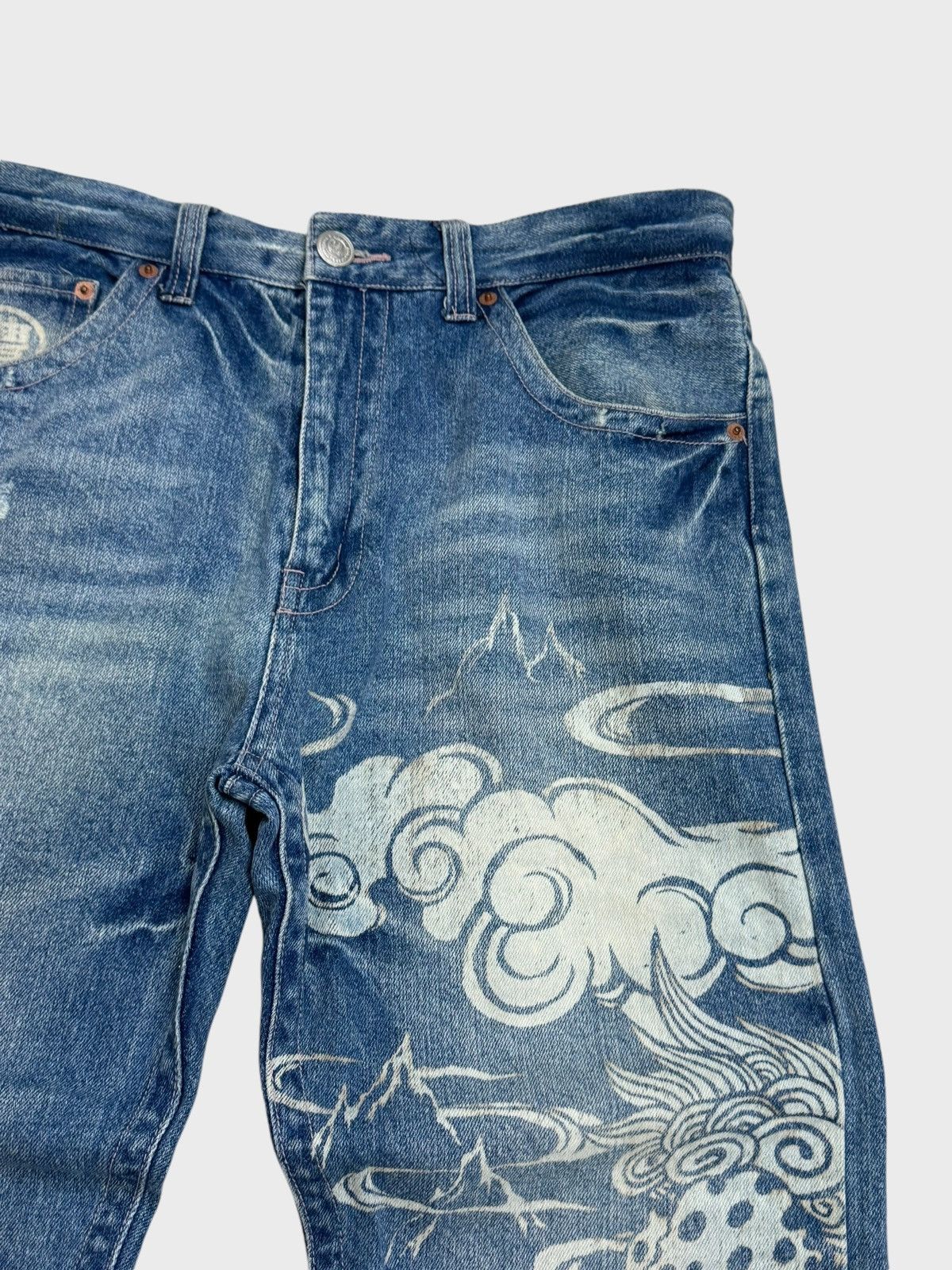 Japanese Brand VINTAGE KARAKURI TAMASHI TRADITION DRAGON ACID WASH DENIM Size US 32 / EU 48 - 5 Thumbnail